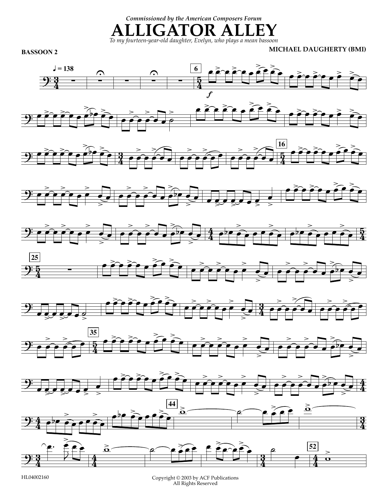 Download Michael Daugherty Alligator Alley - Bassoon 2 Sheet Music and learn how to play Concert Band PDF digital score in minutes