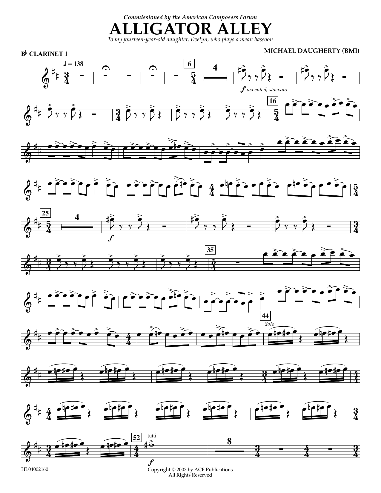 Download Michael Daugherty Alligator Alley - Bb Clarinet 1 Sheet Music and learn how to play Concert Band PDF digital score in minutes