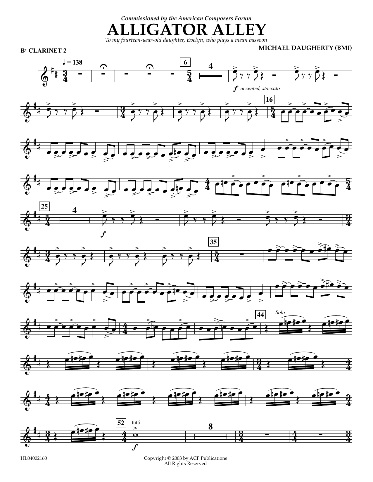 Download Michael Daugherty Alligator Alley - Bb Clarinet 2 Sheet Music and learn how to play Concert Band PDF digital score in minutes