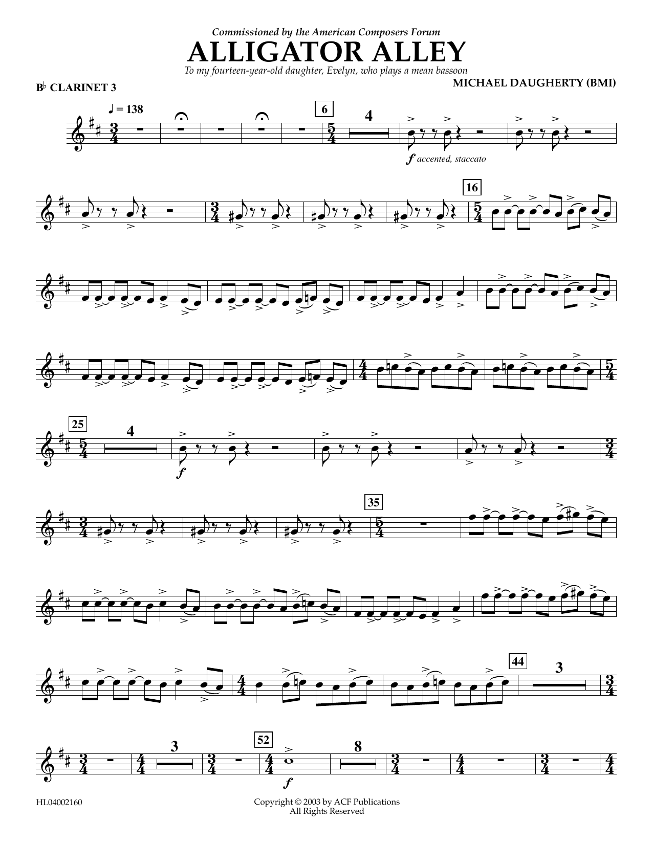 Download Michael Daugherty Alligator Alley - Bb Clarinet 3 Sheet Music and learn how to play Concert Band PDF digital score in minutes