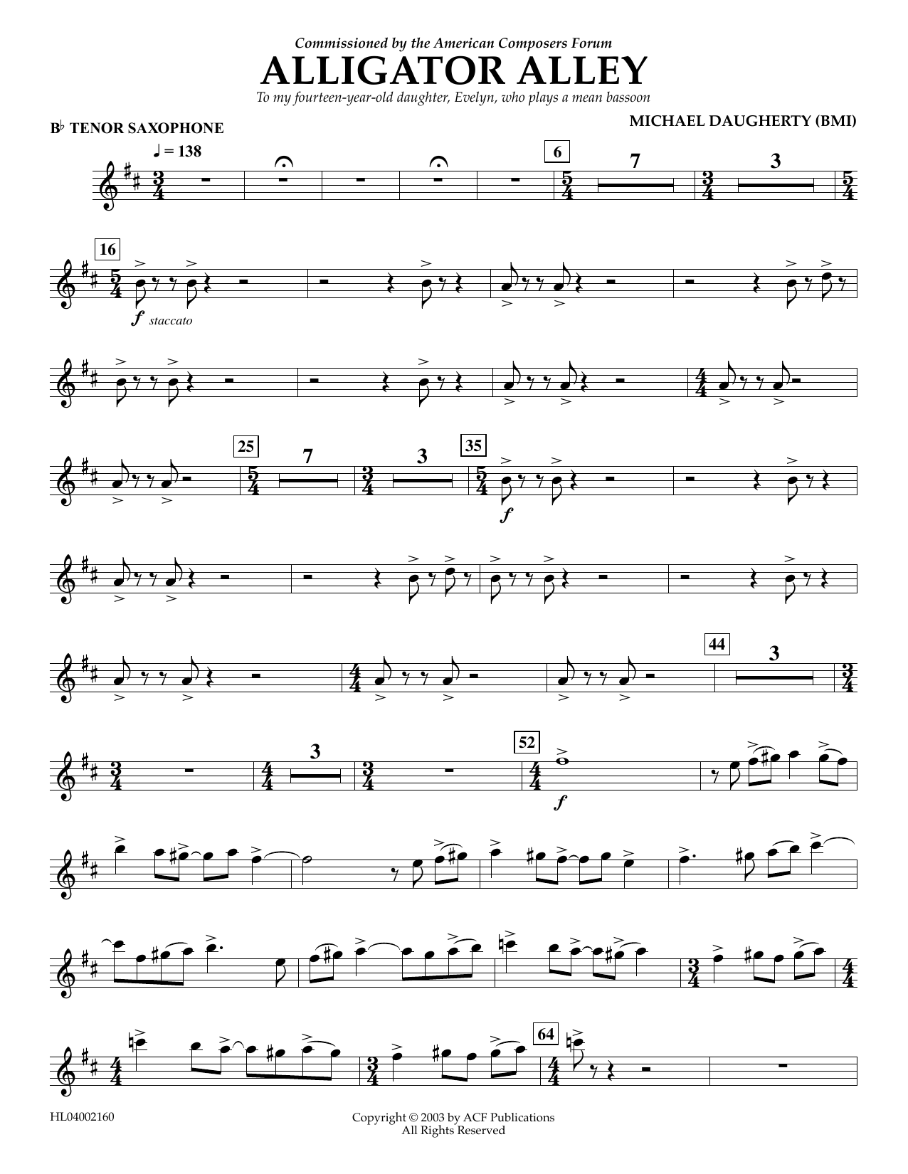 Download Michael Daugherty Alligator Alley - Bb Tenor Saxophone Sheet Music and learn how to play Concert Band PDF digital score in minutes