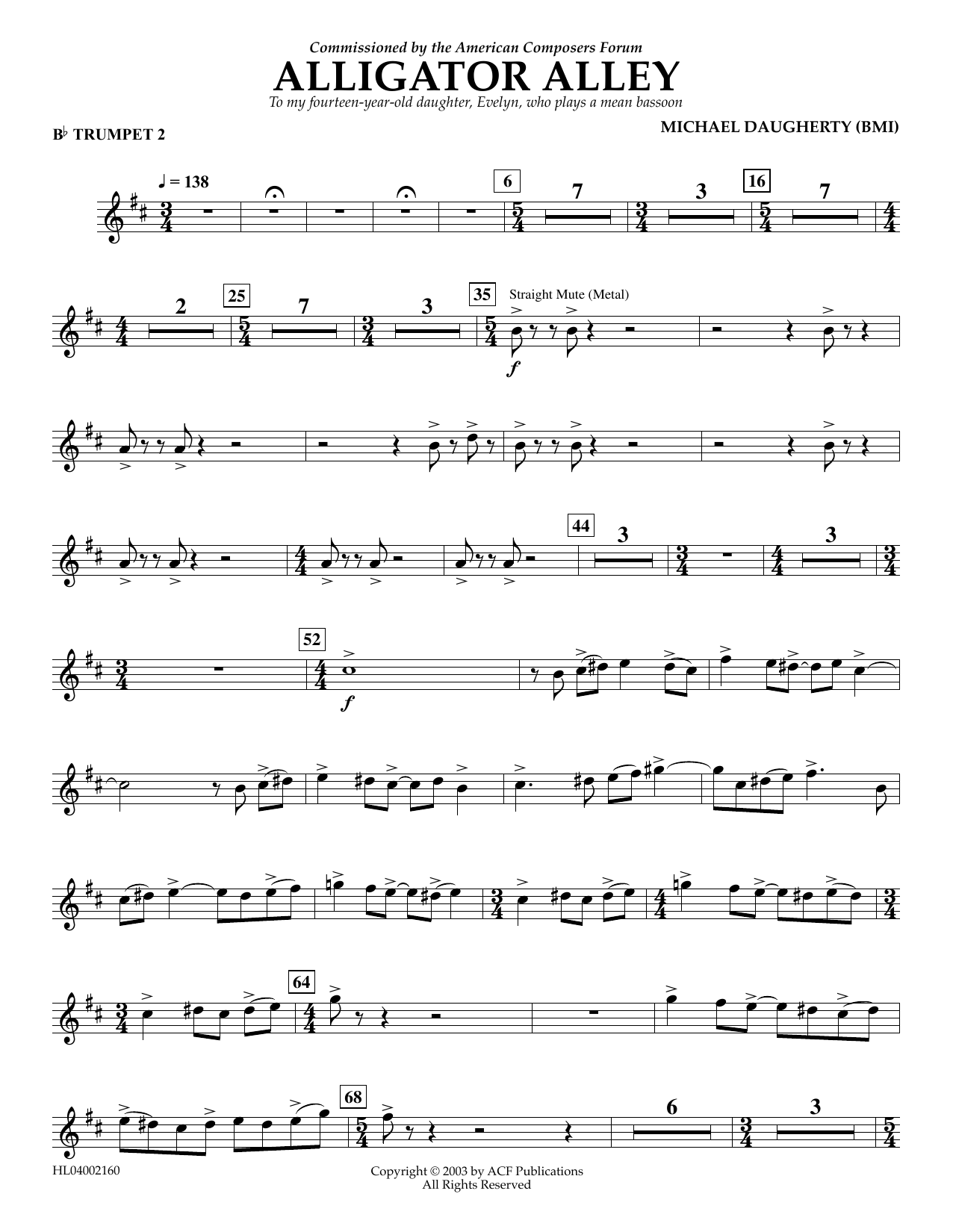 Download Michael Daugherty Alligator Alley - Bb Trumpet 2 Sheet Music and learn how to play Concert Band PDF digital score in minutes