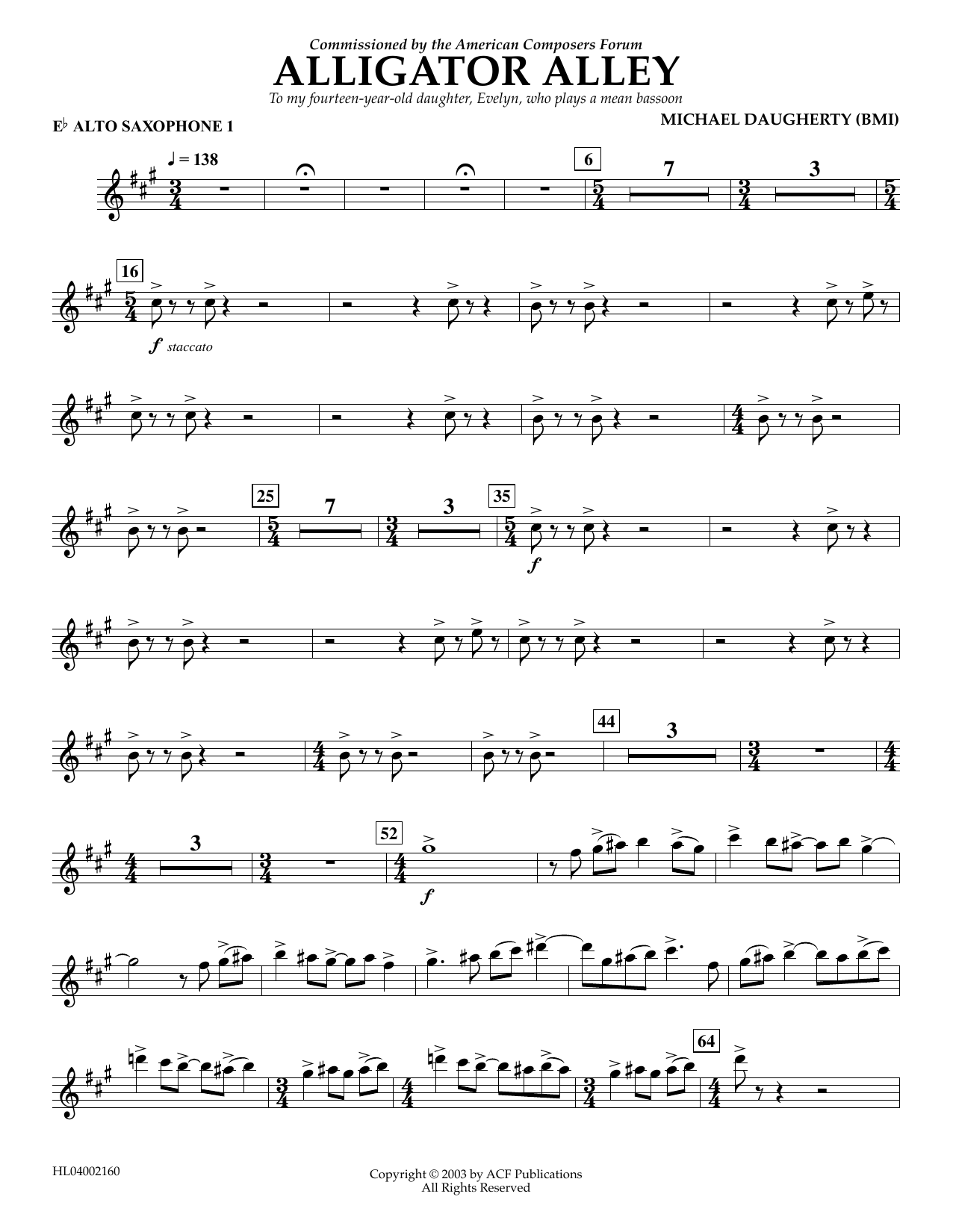 Download Michael Daugherty Alligator Alley - Eb Alto Sax 1 Sheet Music and learn how to play Concert Band PDF digital score in minutes