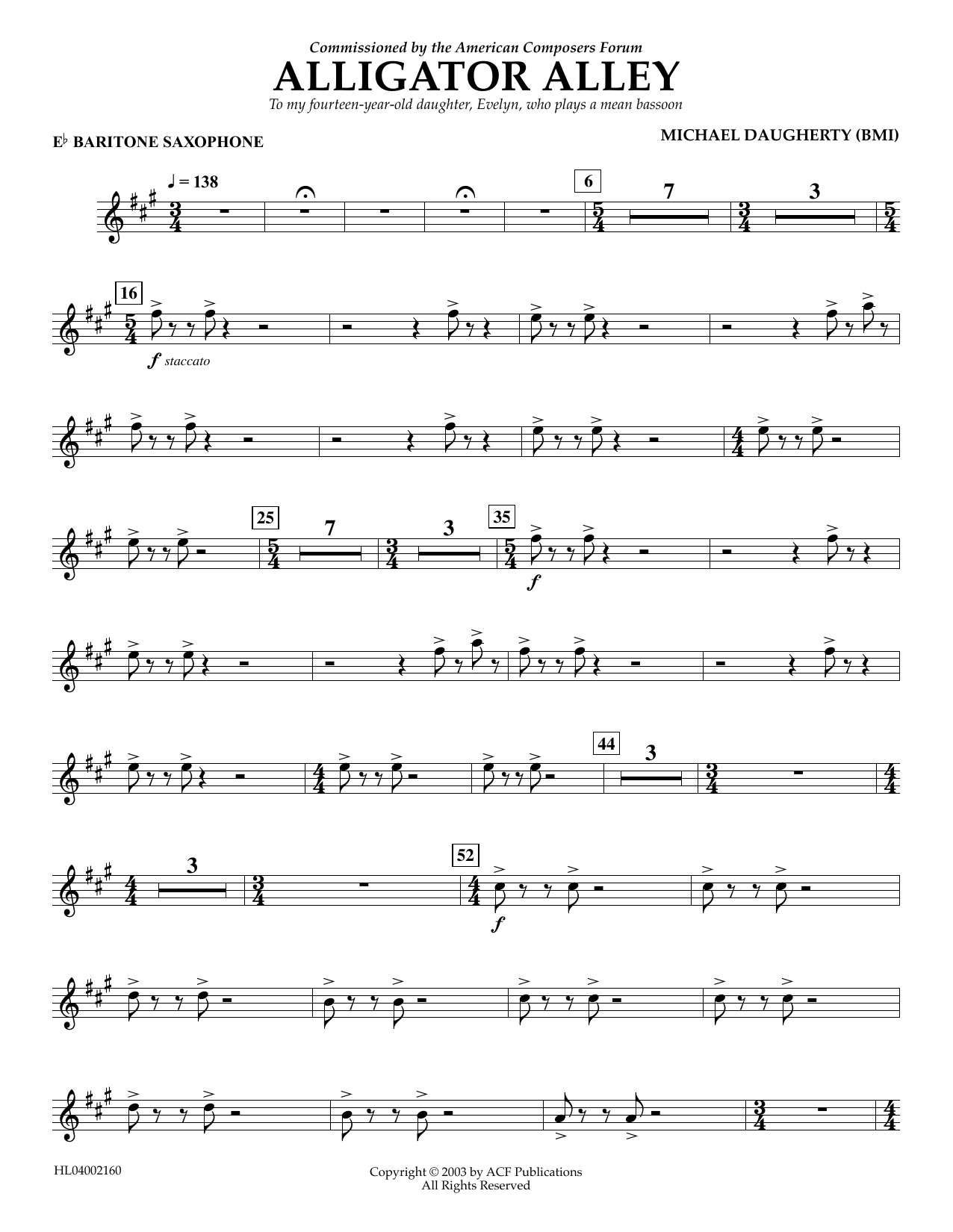 Download Michael Daugherty Alligator Alley - Eb Baritone Saxophone Sheet Music and learn how to play Concert Band PDF digital score in minutes