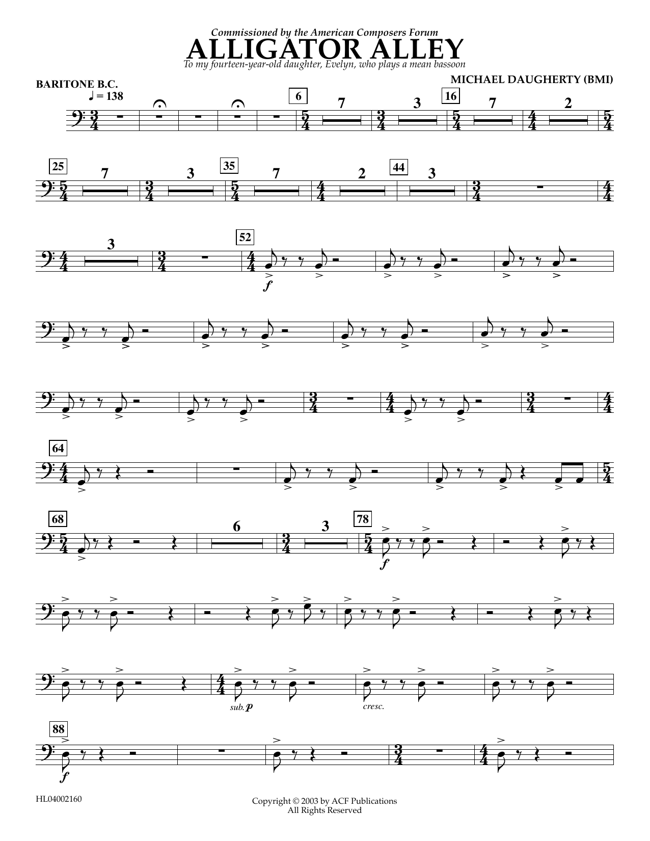Download Michael Daugherty Alligator Alley - Euphonium in Bass Clef Sheet Music and learn how to play Concert Band PDF digital score in minutes
