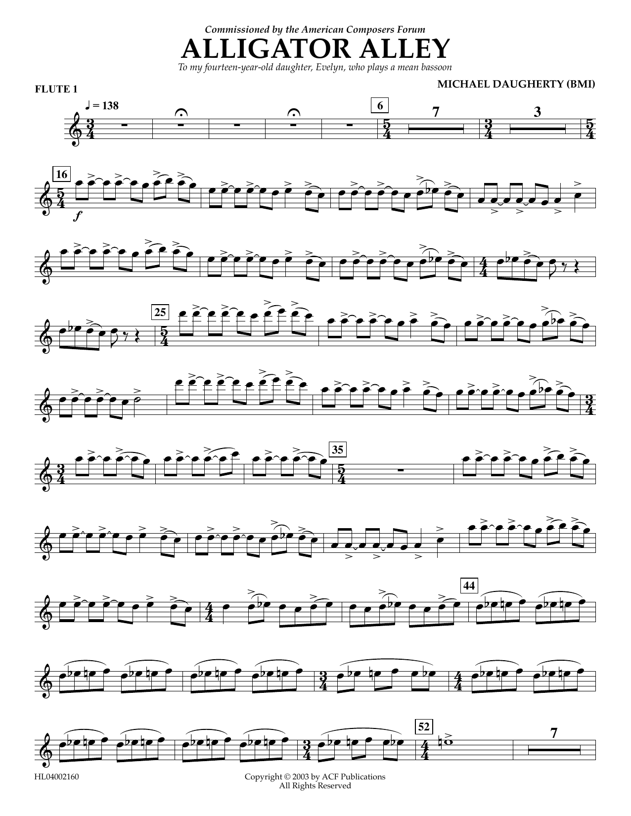 Download Michael Daugherty Alligator Alley - Flute 1 Sheet Music and learn how to play Concert Band PDF digital score in minutes