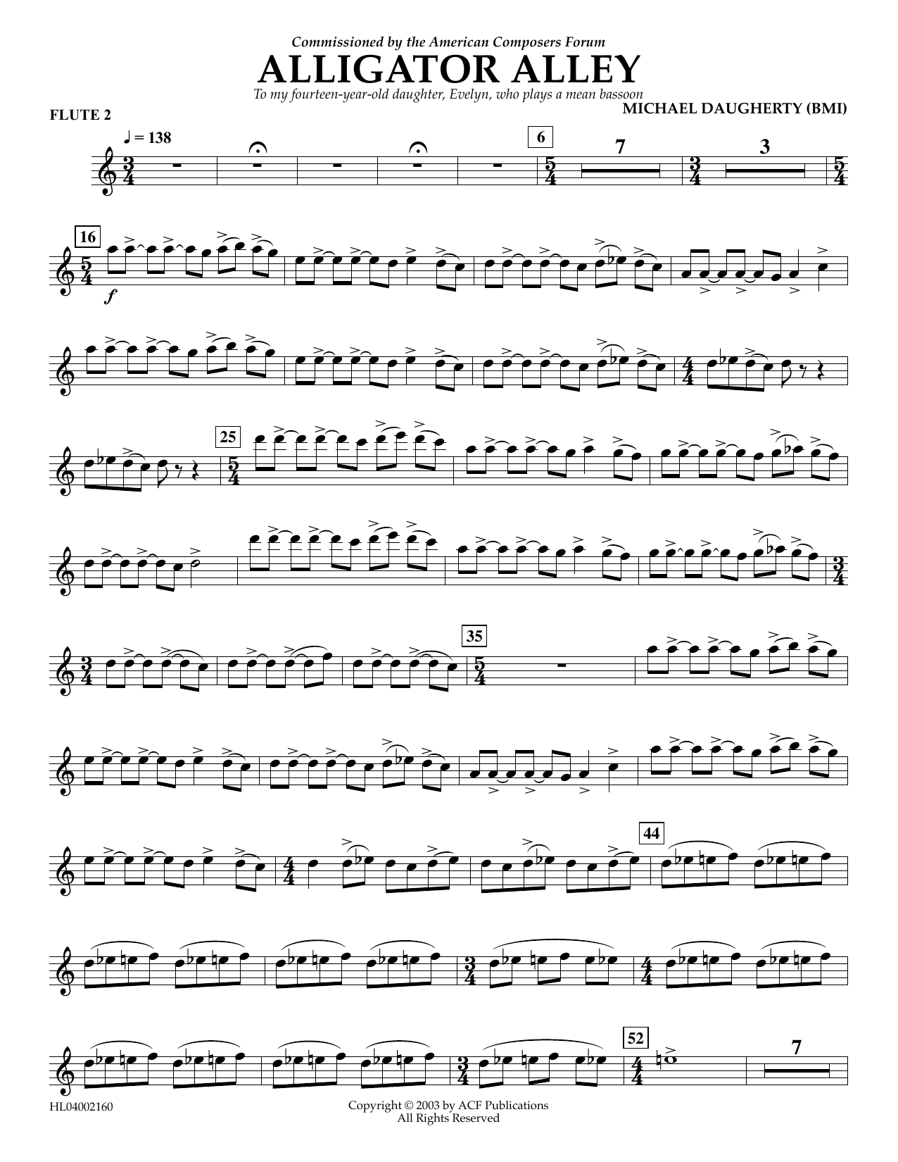 Download Michael Daugherty Alligator Alley - Flute 2 Sheet Music and learn how to play Concert Band PDF digital score in minutes