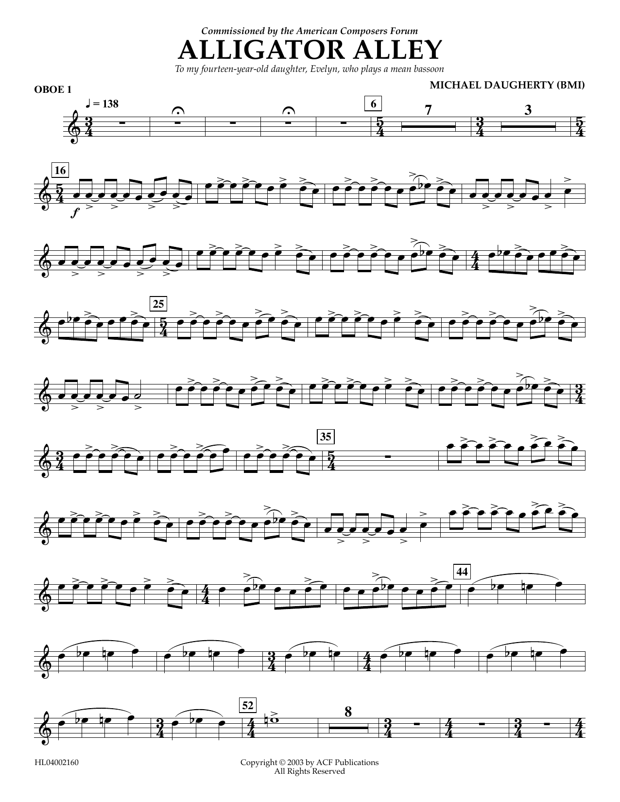 Download Michael Daugherty Alligator Alley - Oboe 1 Sheet Music and learn how to play Concert Band PDF digital score in minutes