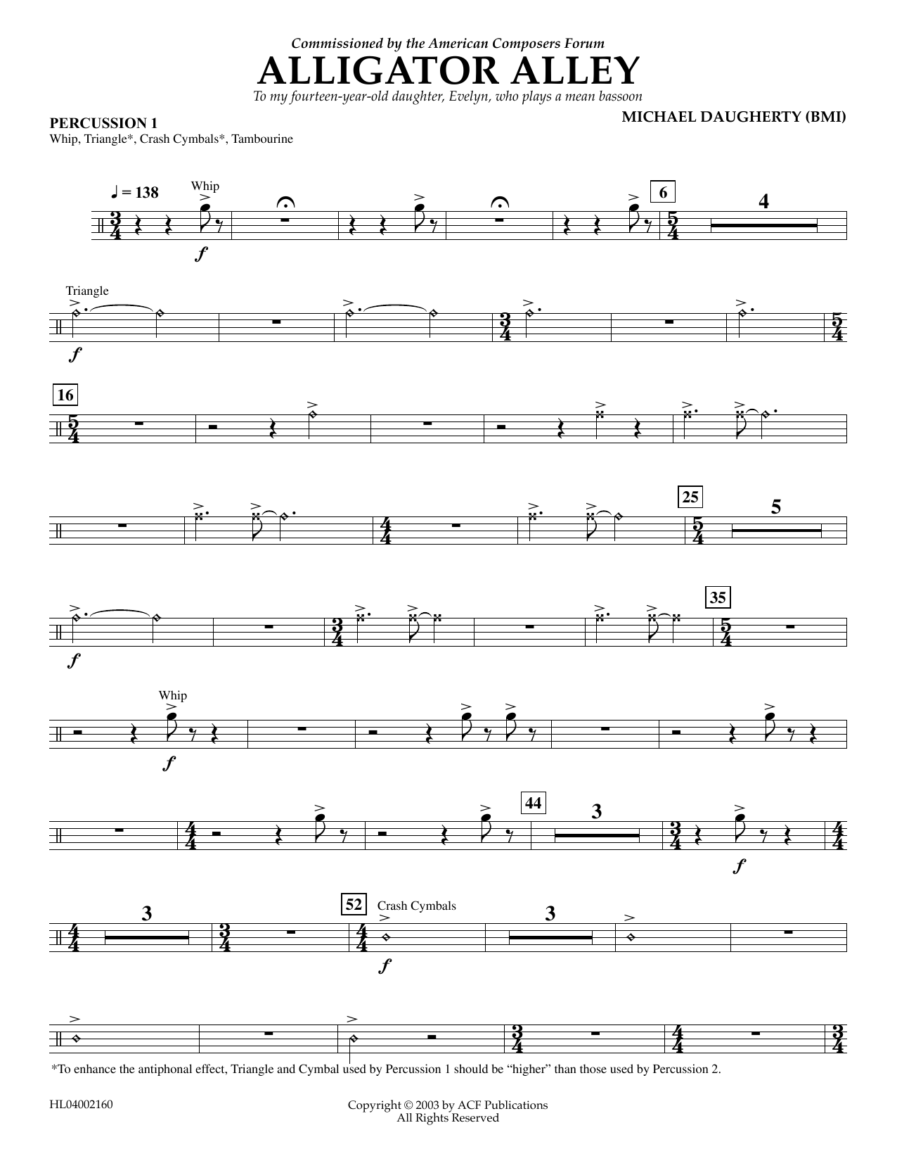 Download Michael Daugherty Alligator Alley - Percussion 1 Sheet Music and learn how to play Concert Band PDF digital score in minutes