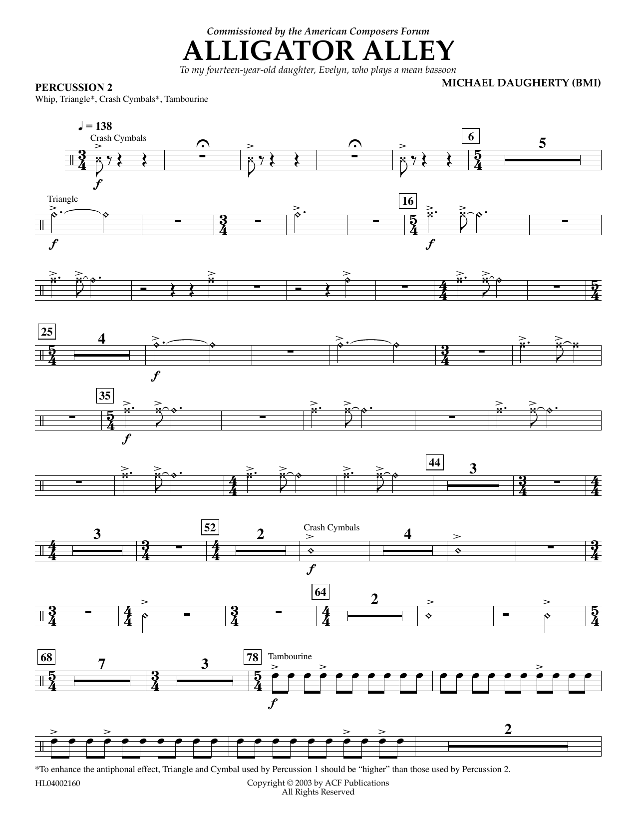 Download Michael Daugherty Alligator Alley - Percussion 2 Sheet Music and learn how to play Concert Band PDF digital score in minutes