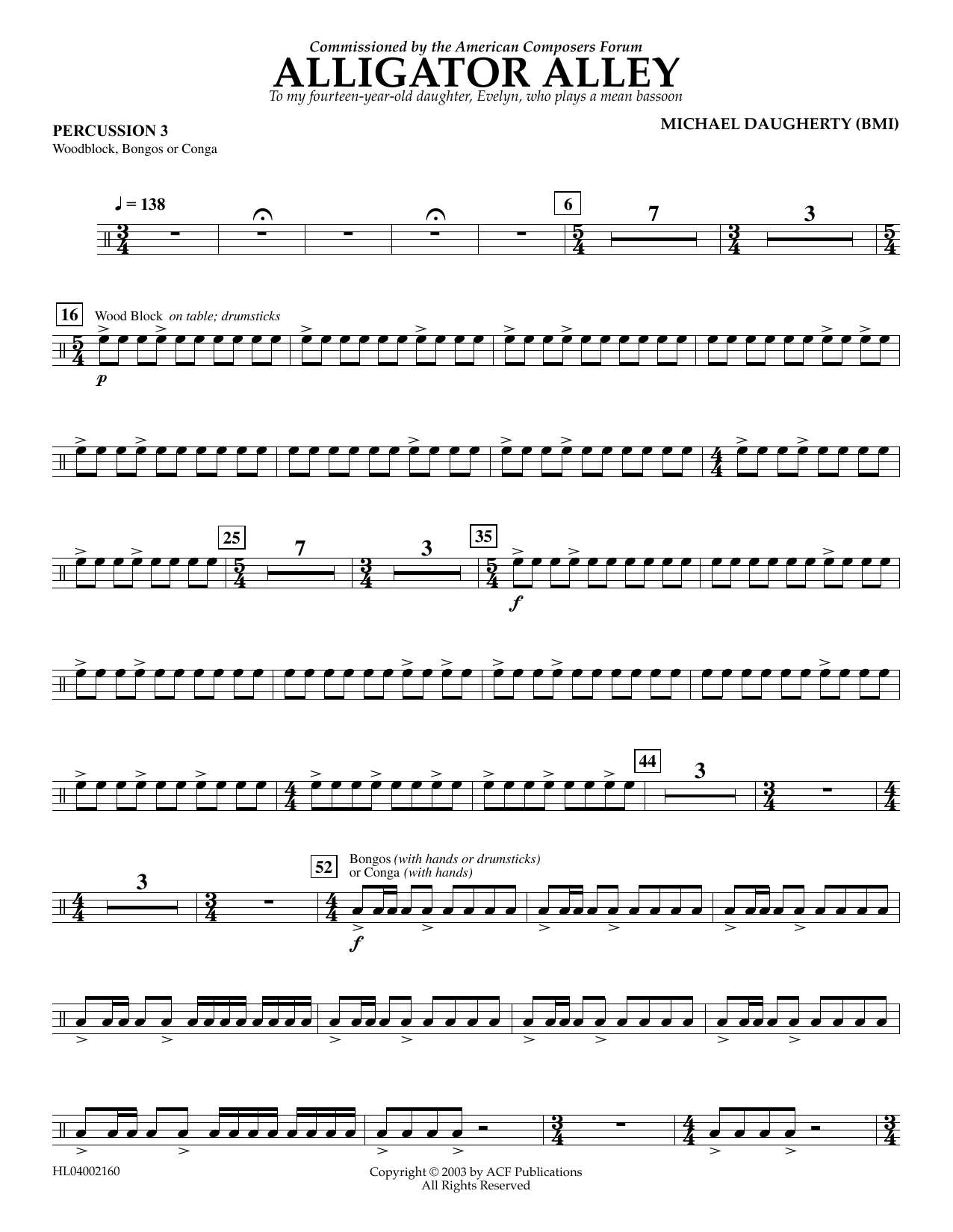 Download Michael Daugherty Alligator Alley - Percussion 3 Sheet Music and learn how to play Concert Band PDF digital score in minutes