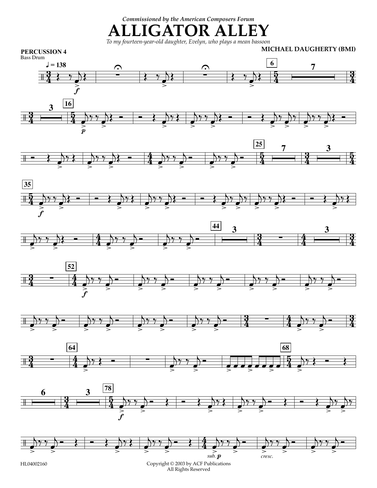 Download Michael Daugherty Alligator Alley - Percussion 4 Sheet Music and learn how to play Concert Band PDF digital score in minutes