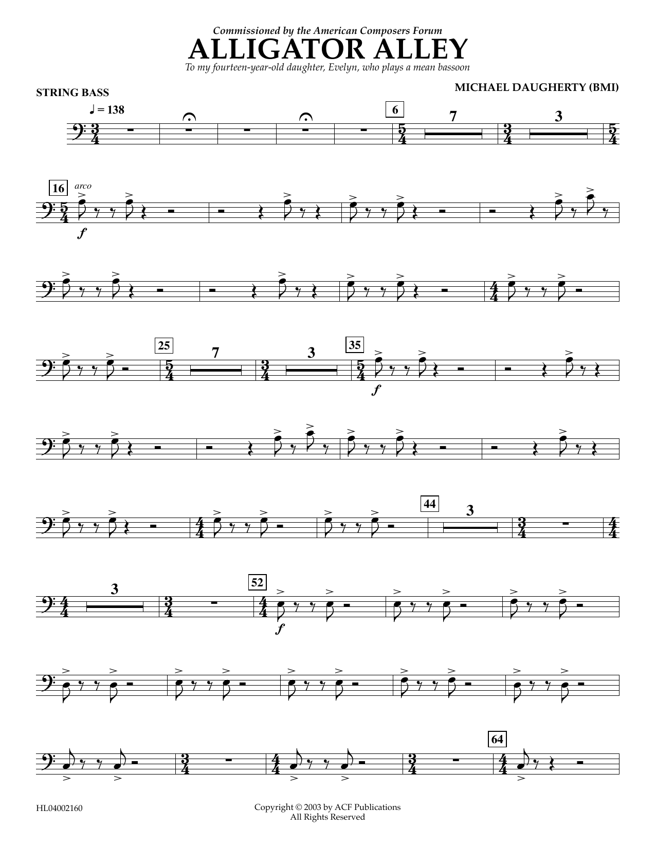 Download Michael Daugherty Alligator Alley - String Bass Sheet Music and learn how to play Concert Band PDF digital score in minutes