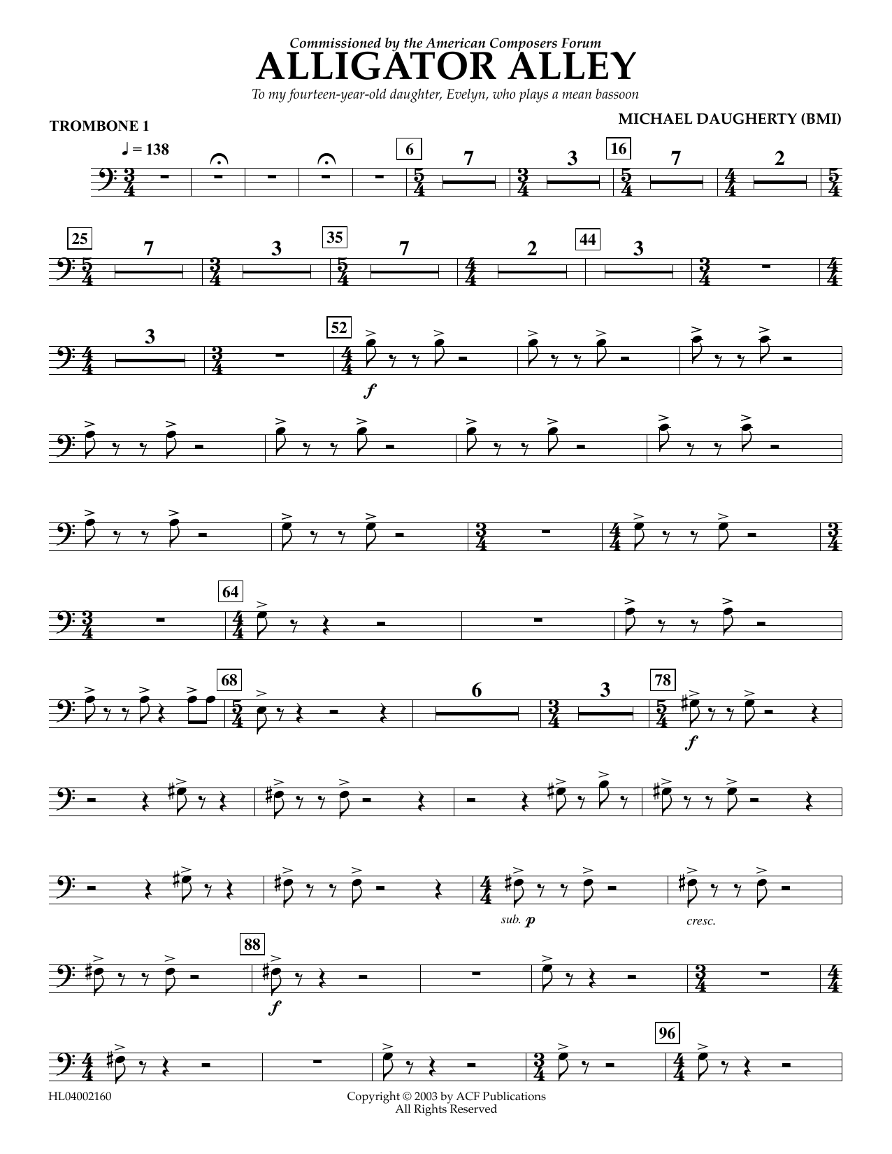 Download Michael Daugherty Alligator Alley - Trombone 1 Sheet Music and learn how to play Concert Band PDF digital score in minutes