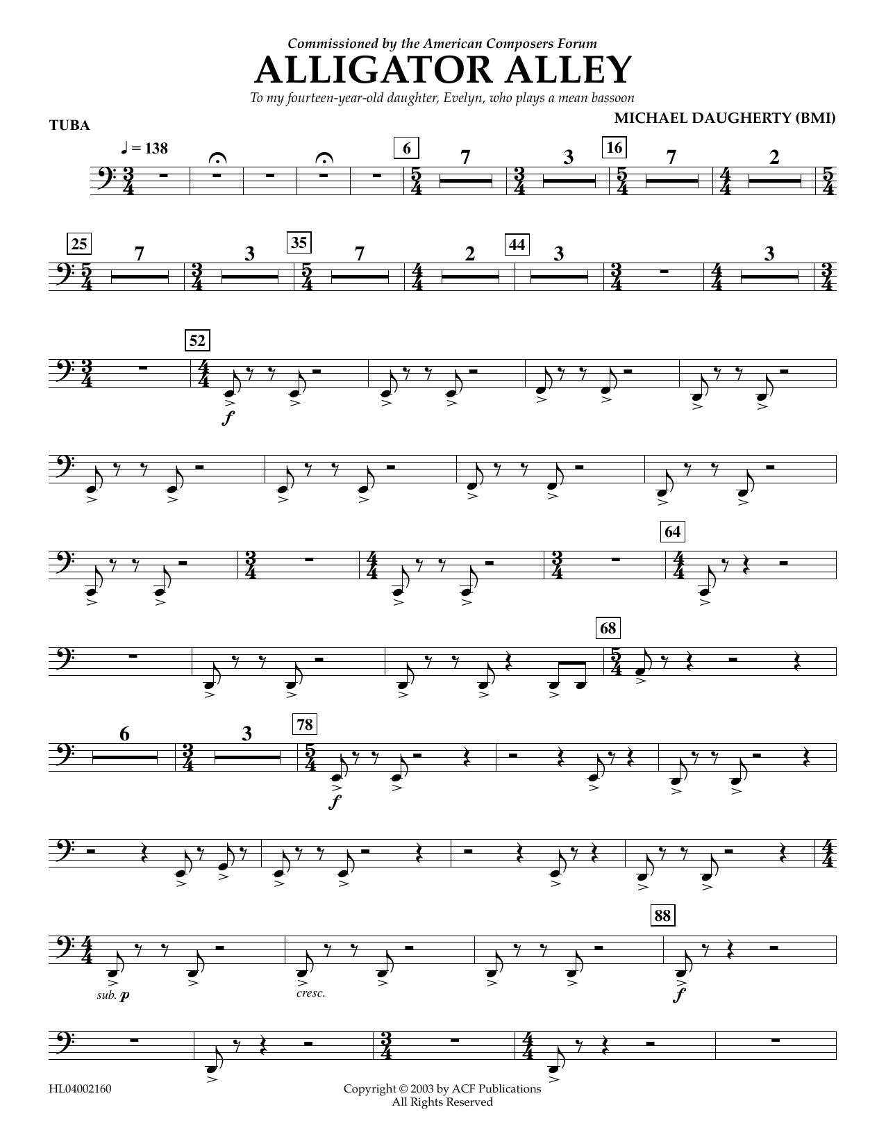 Download Michael Daugherty Alligator Alley - Tuba Sheet Music and learn how to play Concert Band PDF digital score in minutes