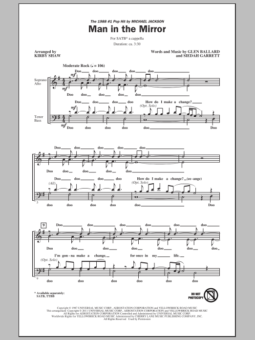 Michael Jackson Man In The Mirror Arr Kirby Shaw Sheet Music Notes Chords Ttbb Download Pop 815 Pdf