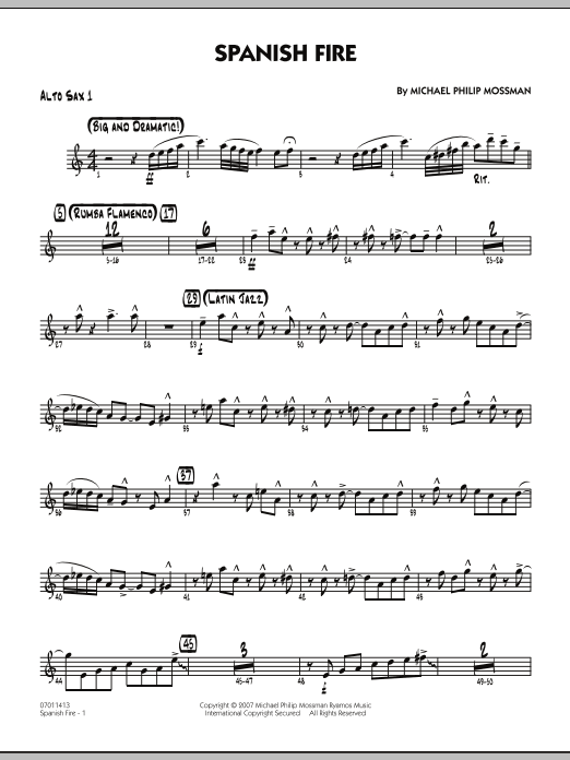 Michael Philip Mossman Spanish Fire Alto Sax 1 Sheet Music Notes Download Printable Pdf Score