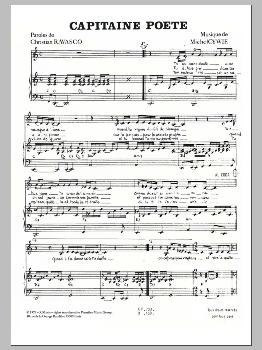 Download Michel Cywie Captaine Poete Sheet Music and learn how to play Piano & Vocal PDF digital score in minutes