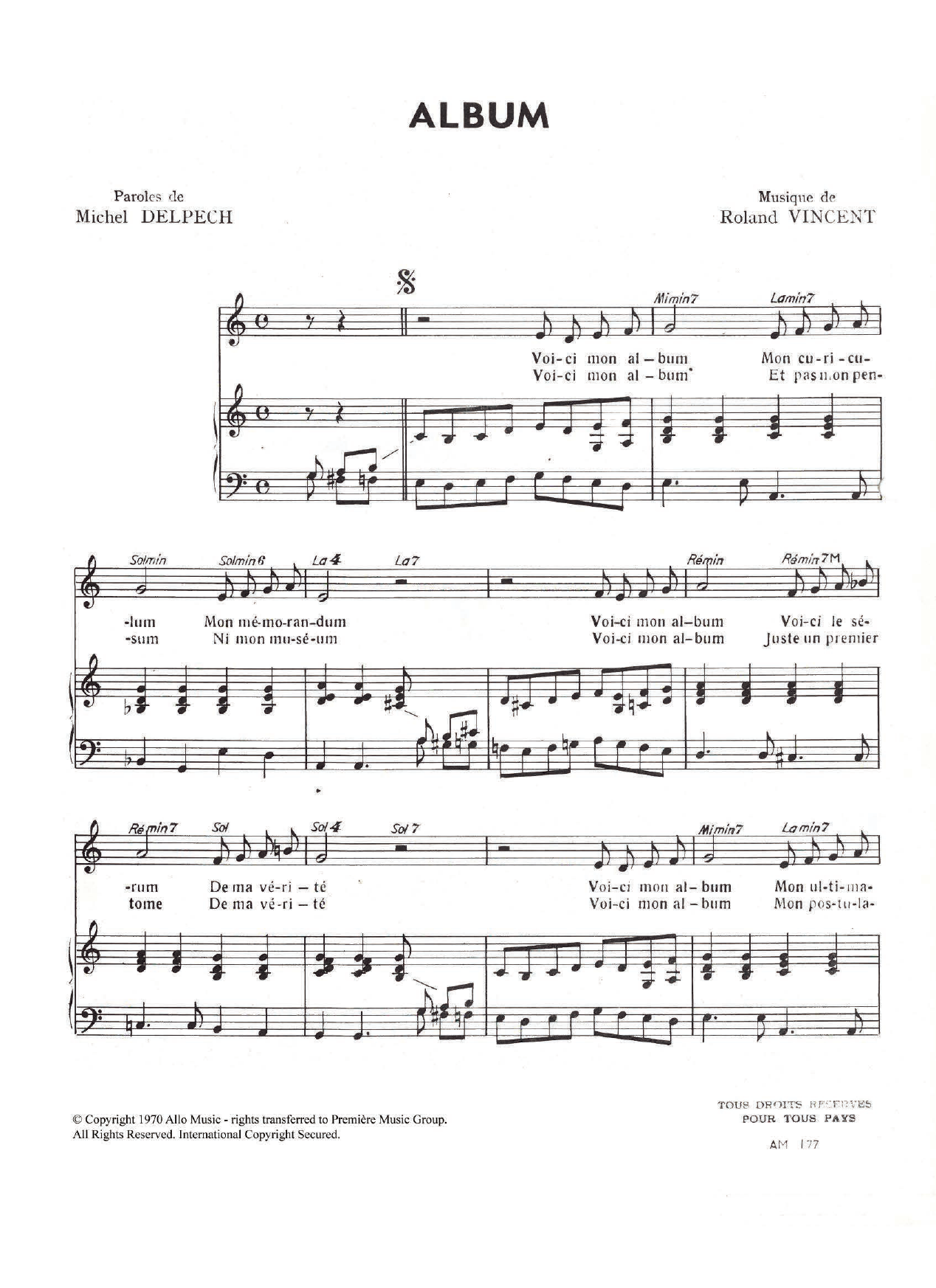 Download Michel Delpech Album Sheet Music and learn how to play Piano & Vocal PDF digital score in minutes