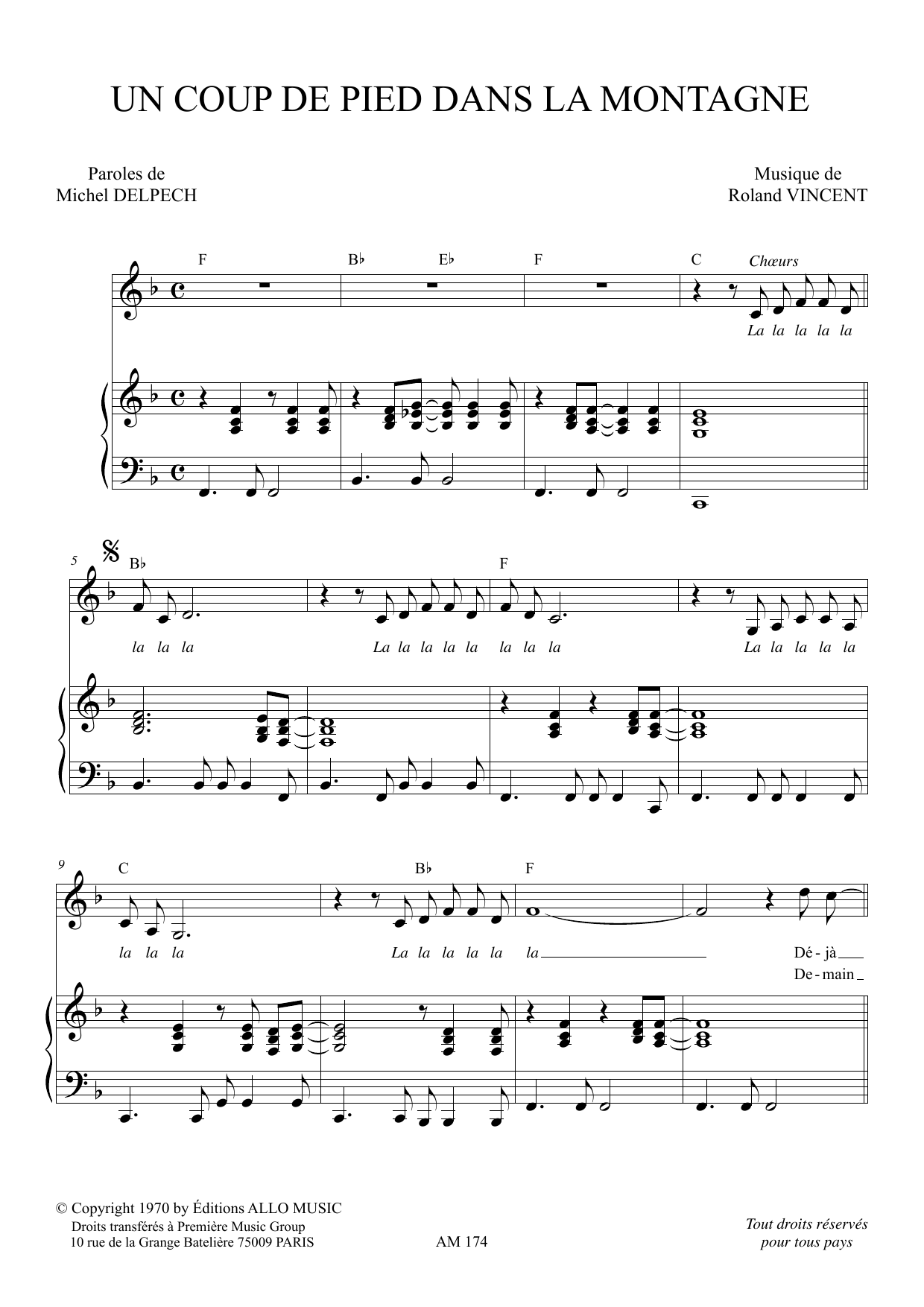 Download Michel Delpech Un Coup De Pied Dans La Montagne Sheet Music and learn how to play Piano & Vocal PDF digital score in minutes