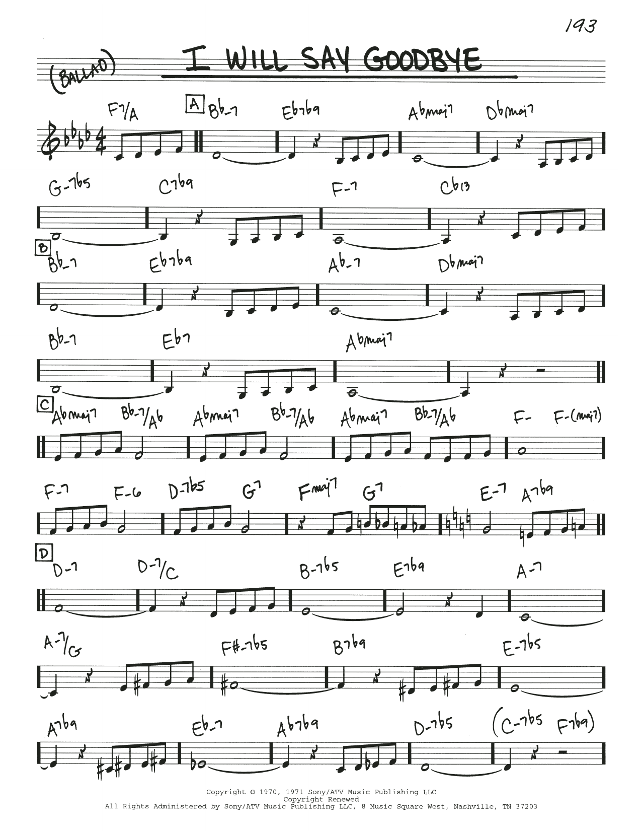 Download Michel LeGrand I Will Say Goodbye Sheet Music and learn how to play Real Book – Melody & Chords PDF digital score in minutes