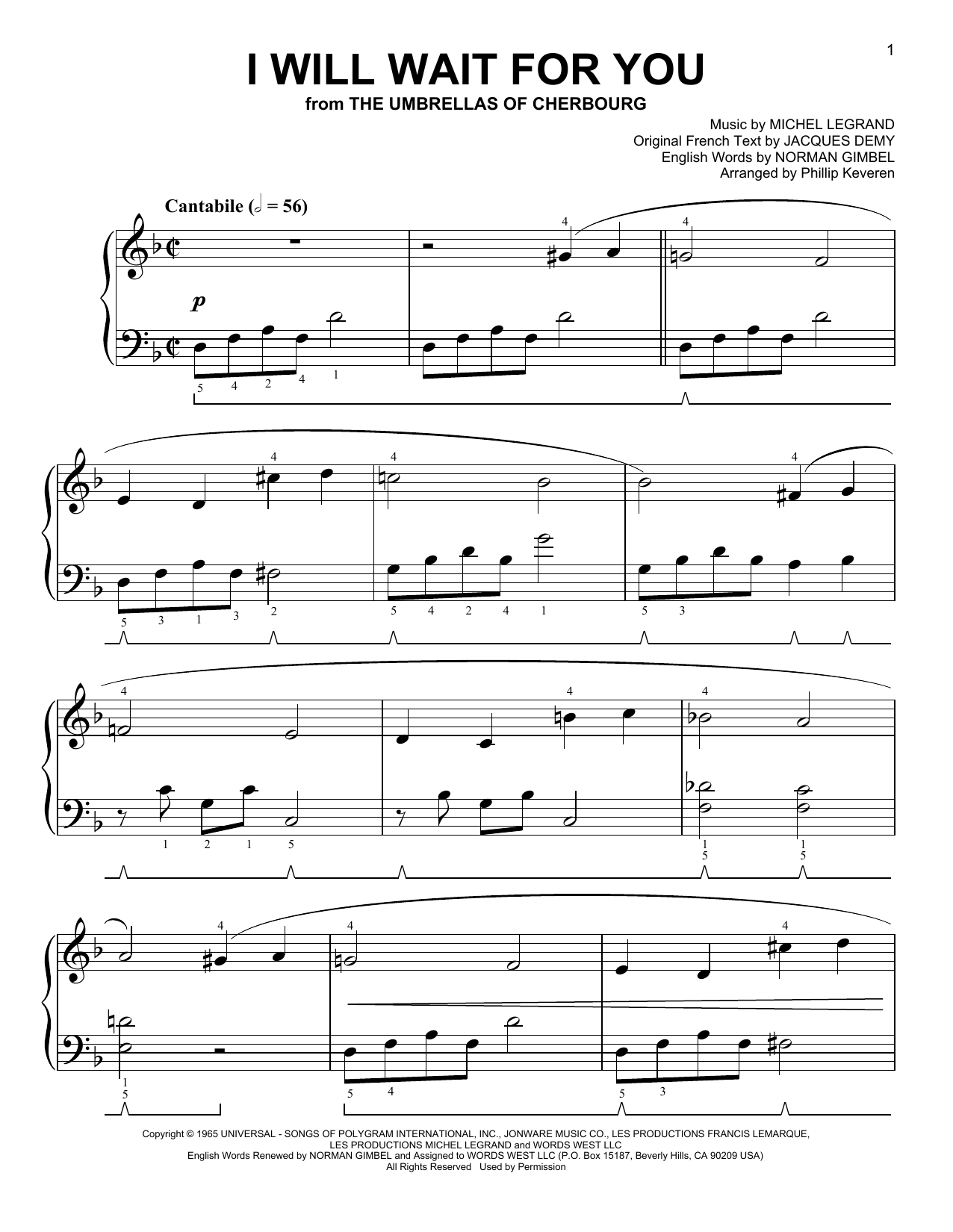 Download Phillip Keveren I Will Wait For You Sheet Music and learn how to play Easy Piano PDF digital score in minutes