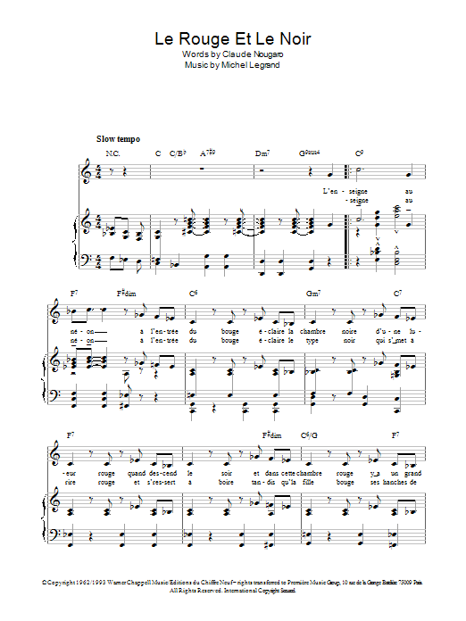Download Michel Legrand Le Rouge Et Le Noir Sheet Music and learn how to play Piano, Vocal & Guitar PDF digital score in minutes