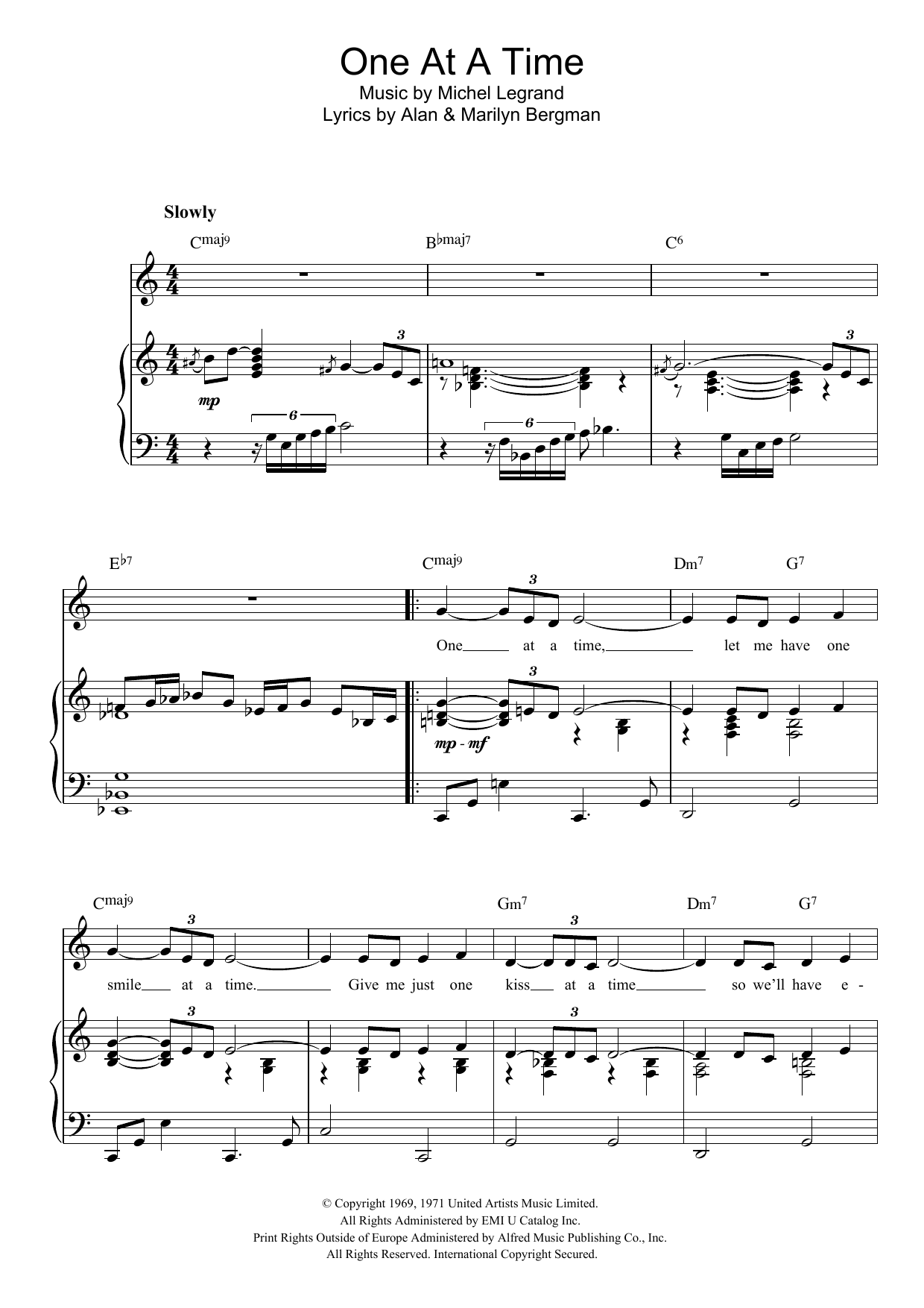 Download Michel Legrand One At A Time Sheet Music and learn how to play Piano PDF digital score in minutes