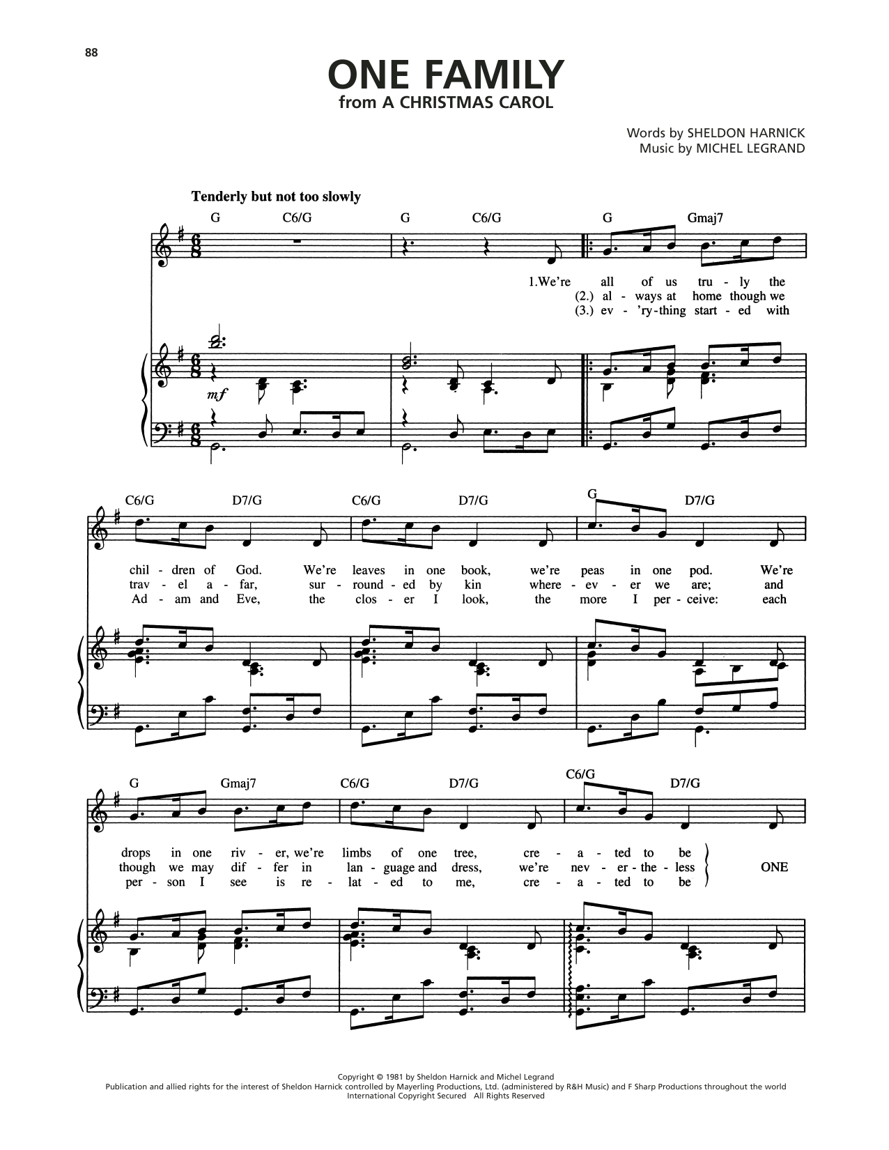 Download Michel Legrand One Family (from A Christmas Carol) Sheet Music and learn how to play Piano, Vocal & Guitar Chords (Right-Hand Melody) PDF digital score in minutes