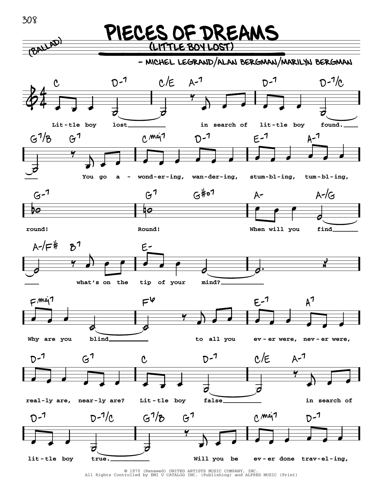 Download Michel LeGrand Pieces Of Dreams (Little Boy Lost) (Low Voice) Sheet Music and learn how to play Real Book – Melody, Lyrics & Chords PDF digital score in minutes