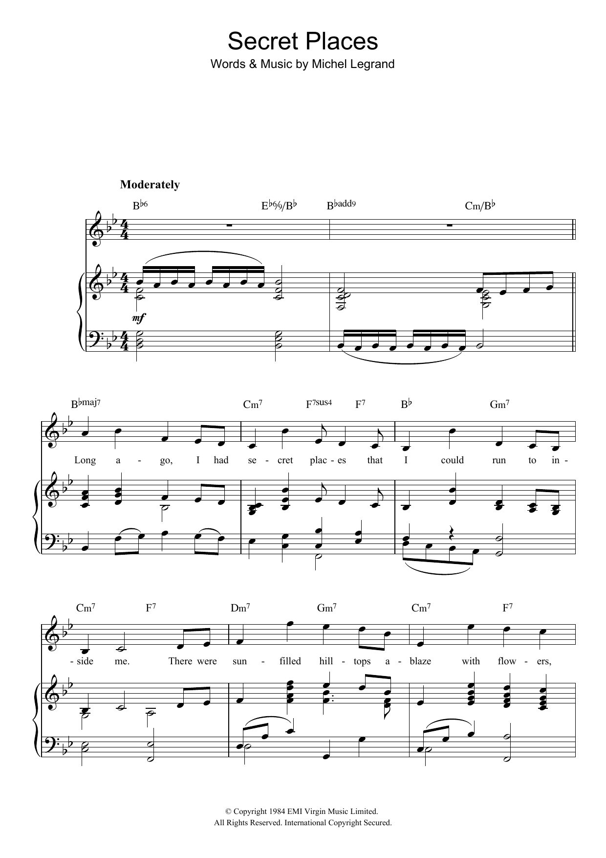 Download Michel Legrand Secret Places Sheet Music and learn how to play Piano, Vocal & Guitar PDF digital score in minutes