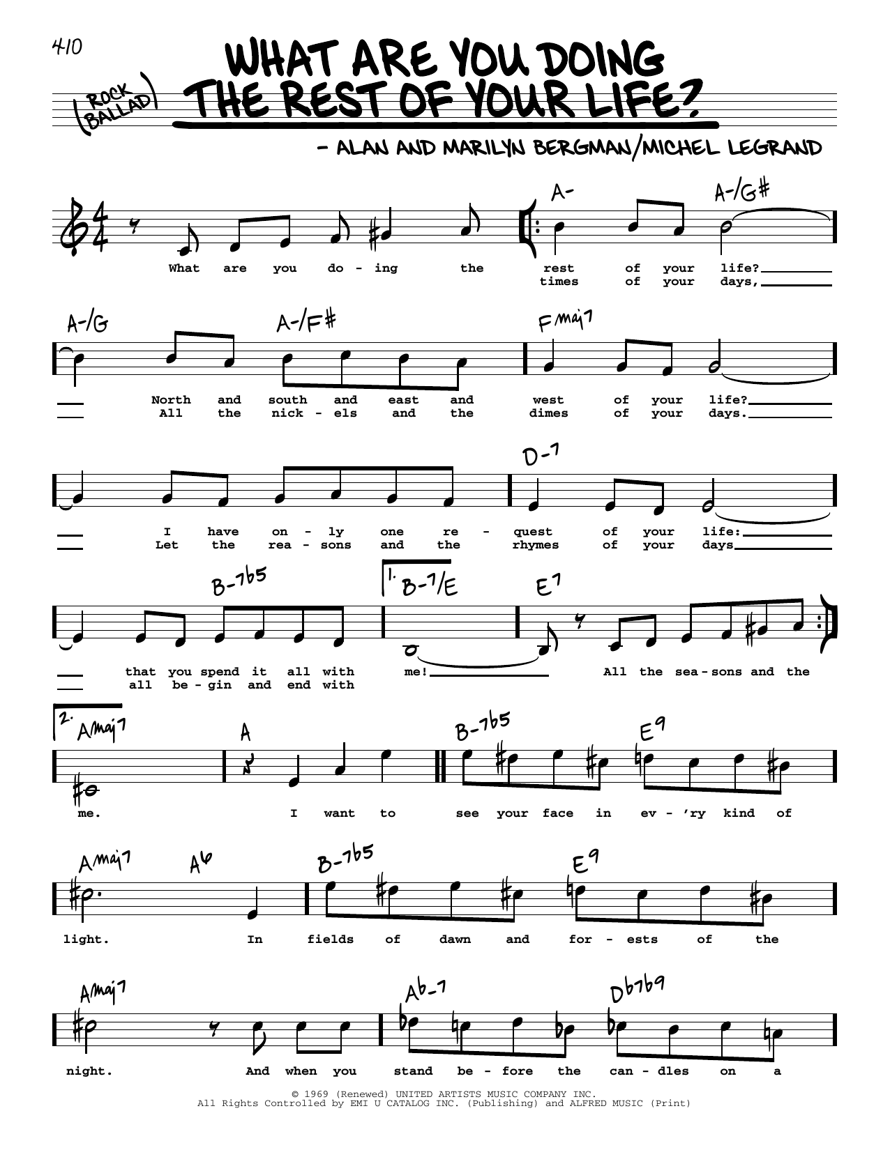Download Michel LeGrand What Are You Doing The Rest Of Your Life? (High Voice) (from The Happy Ending) Sheet Music and learn how to play Real Book – Melody, Lyrics & Chords PDF digital score in minutes