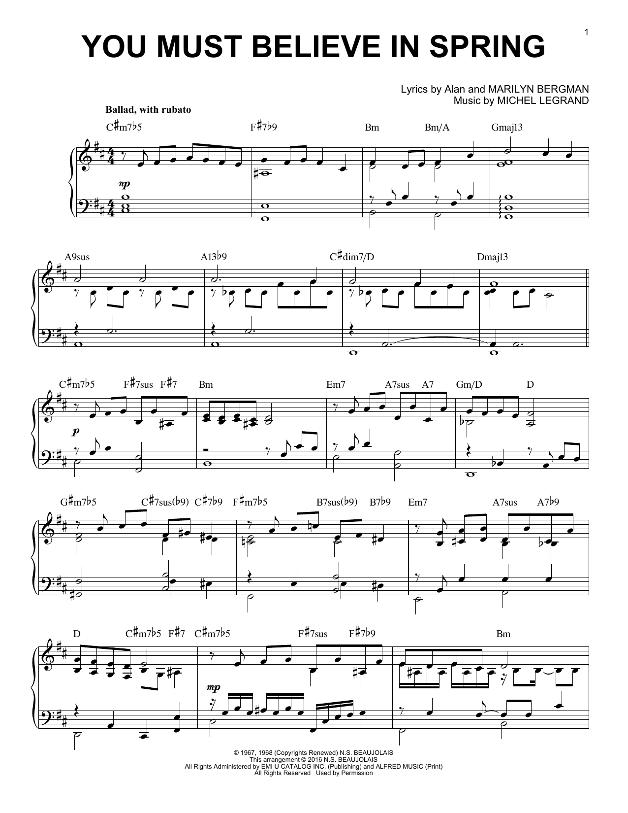 Download Michel Legrand You Must Believe In Spring Sheet Music and learn how to play Piano PDF digital score in minutes