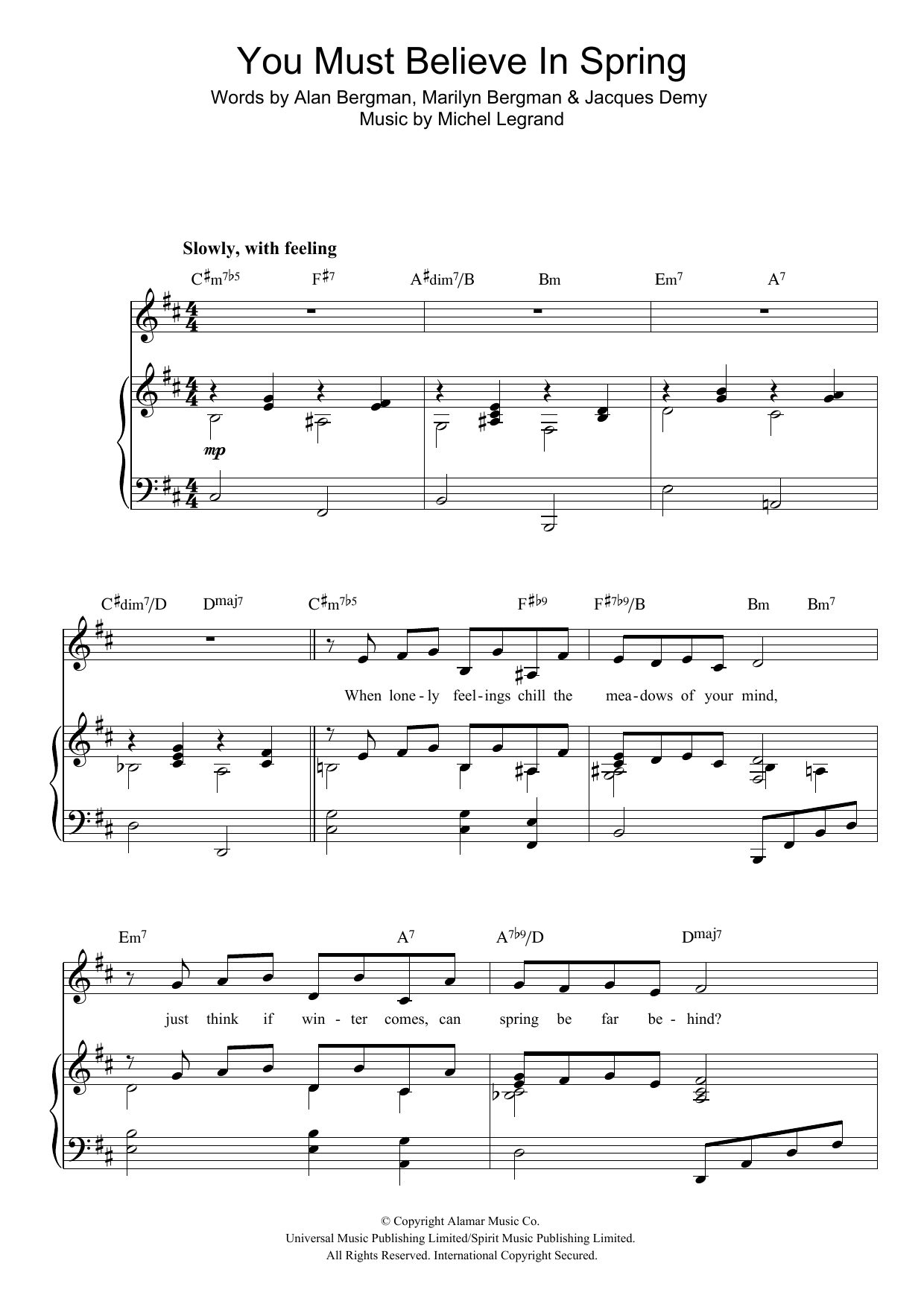 Download Michel Legrand You Must Believe In Spring Sheet Music and learn how to play Piano PDF digital score in minutes
