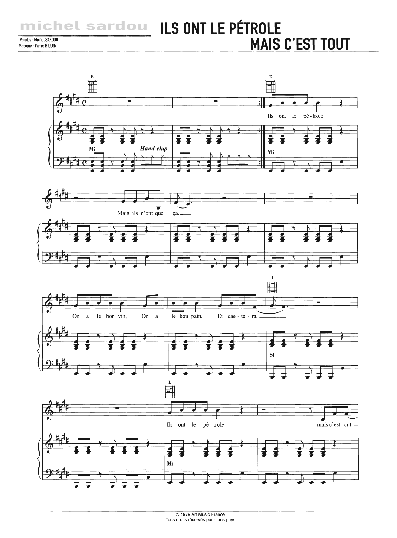 Download Michel Sardou Ils Ont Le Pétrole Mais C'est Tout Sheet Music and learn how to play Piano, Vocal & Guitar PDF digital score in minutes