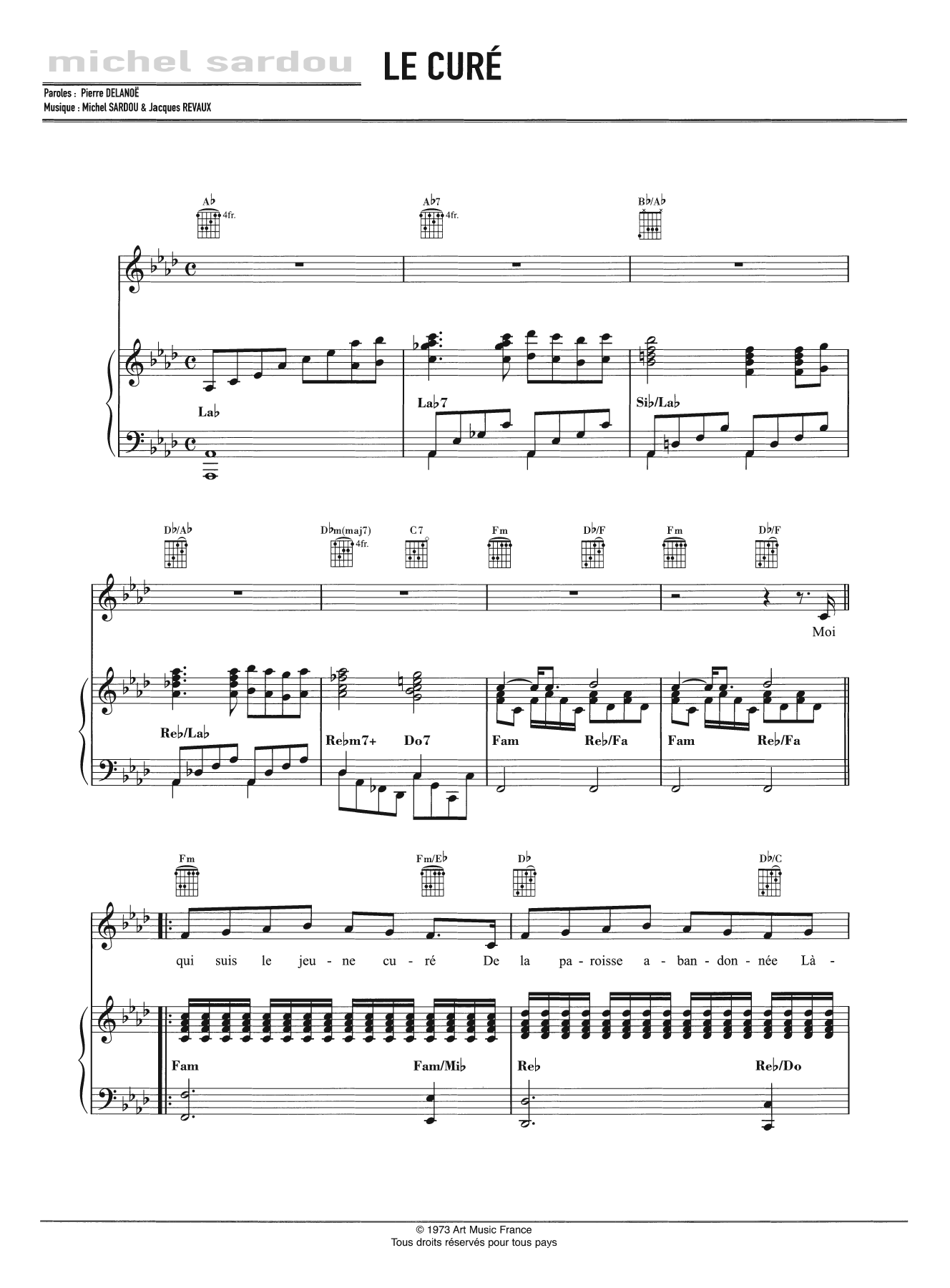 Download Michel Sardou Le Curé Sheet Music and learn how to play Piano, Vocal & Guitar PDF digital score in minutes