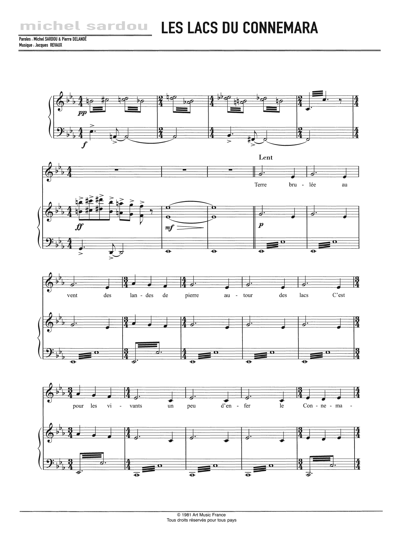 Download Michel Sardou Les Lacs Du Connemara Sheet Music and learn how to play Piano, Vocal & Guitar PDF digital score in minutes