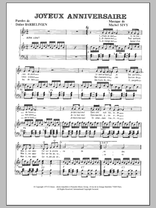 Download Michel Sivy Joyeux Anniversaire Sheet Music and learn how to play Piano & Vocal PDF digital score in minutes