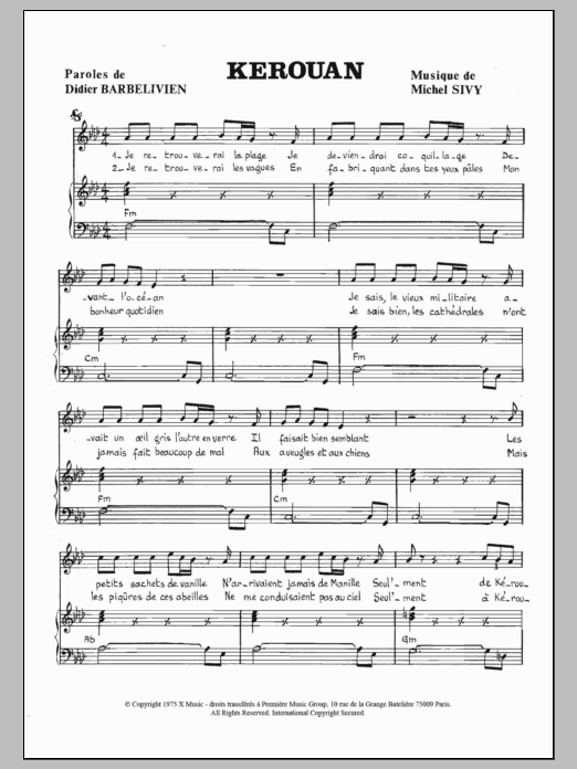 Download Michel Sivy Kerouan Sheet Music and learn how to play Piano & Vocal PDF digital score in minutes