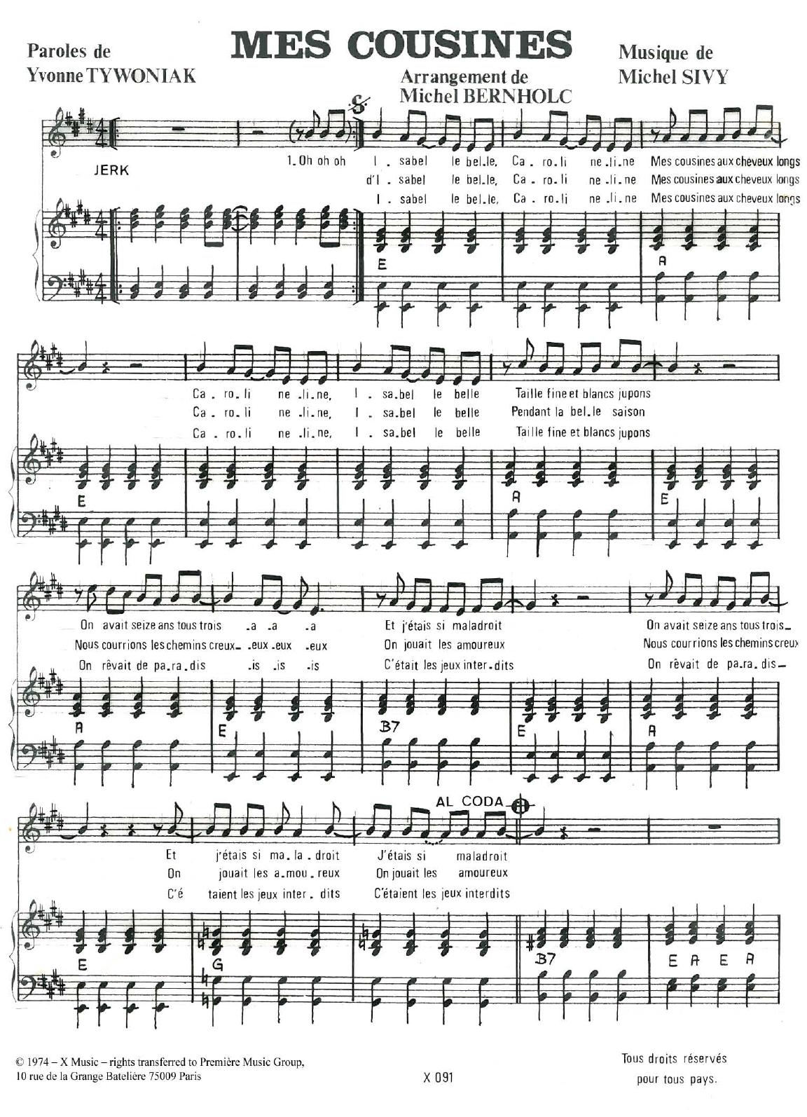 Download Michel Sivy Mes Cousines Sheet Music and learn how to play Piano & Vocal PDF digital score in minutes