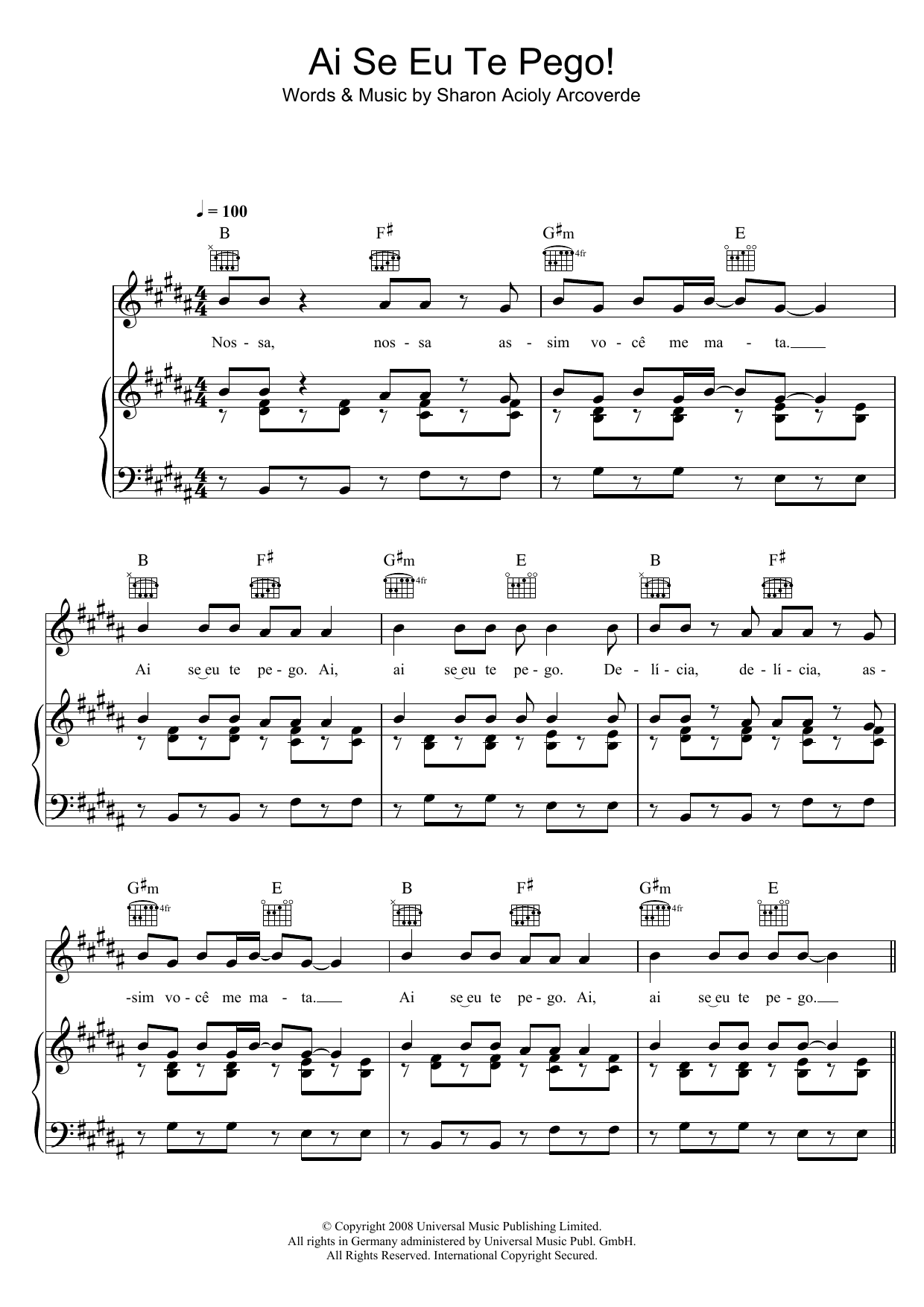 Download Michel Telo Ai Se Eu Te Pego Sheet Music and learn how to play Piano, Vocal & Guitar (Right-Hand Melody) PDF digital score in minutes