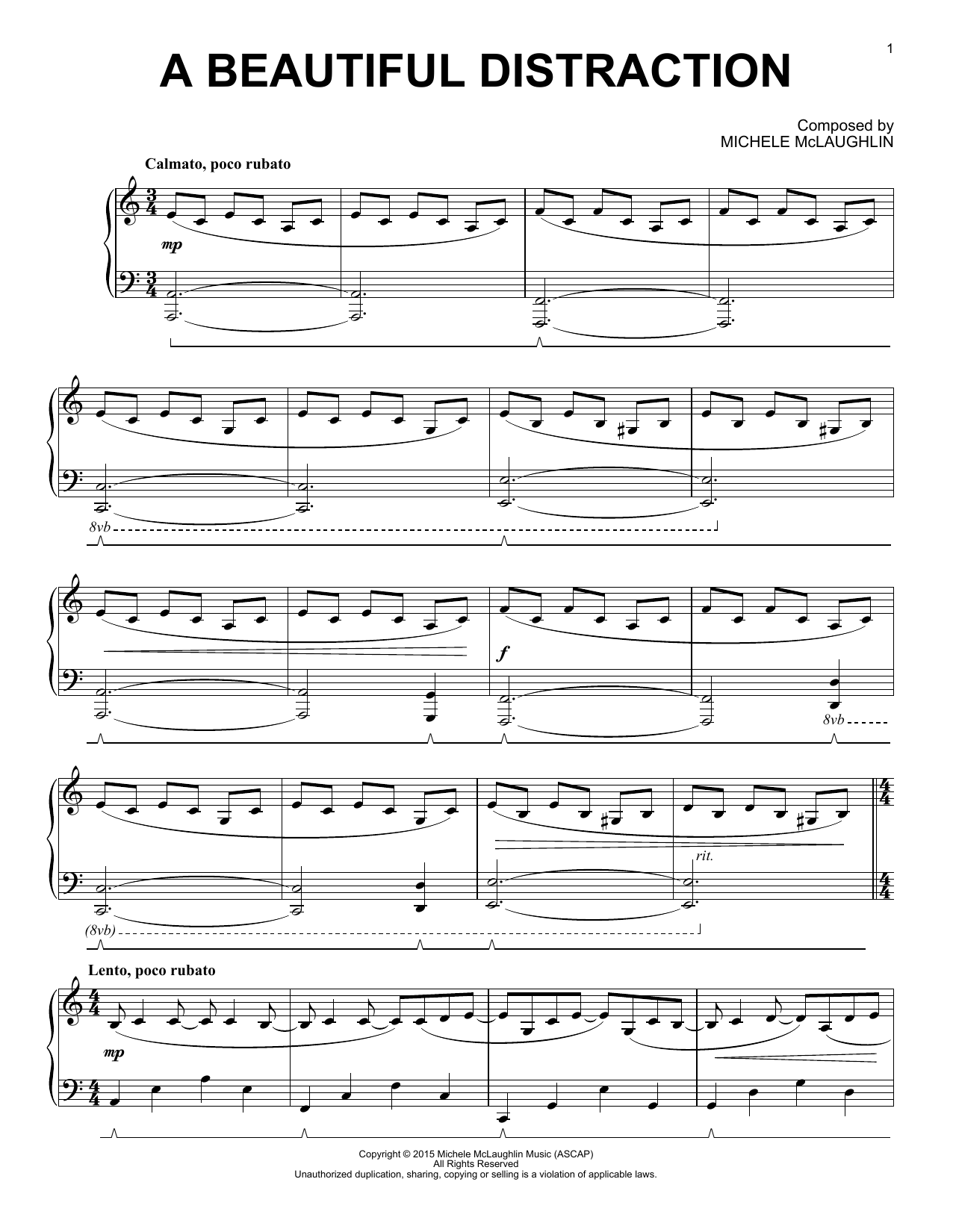 Download Michele McLaughlin A Beautiful Distraction Sheet Music and learn how to play Piano Solo PDF digital score in minutes