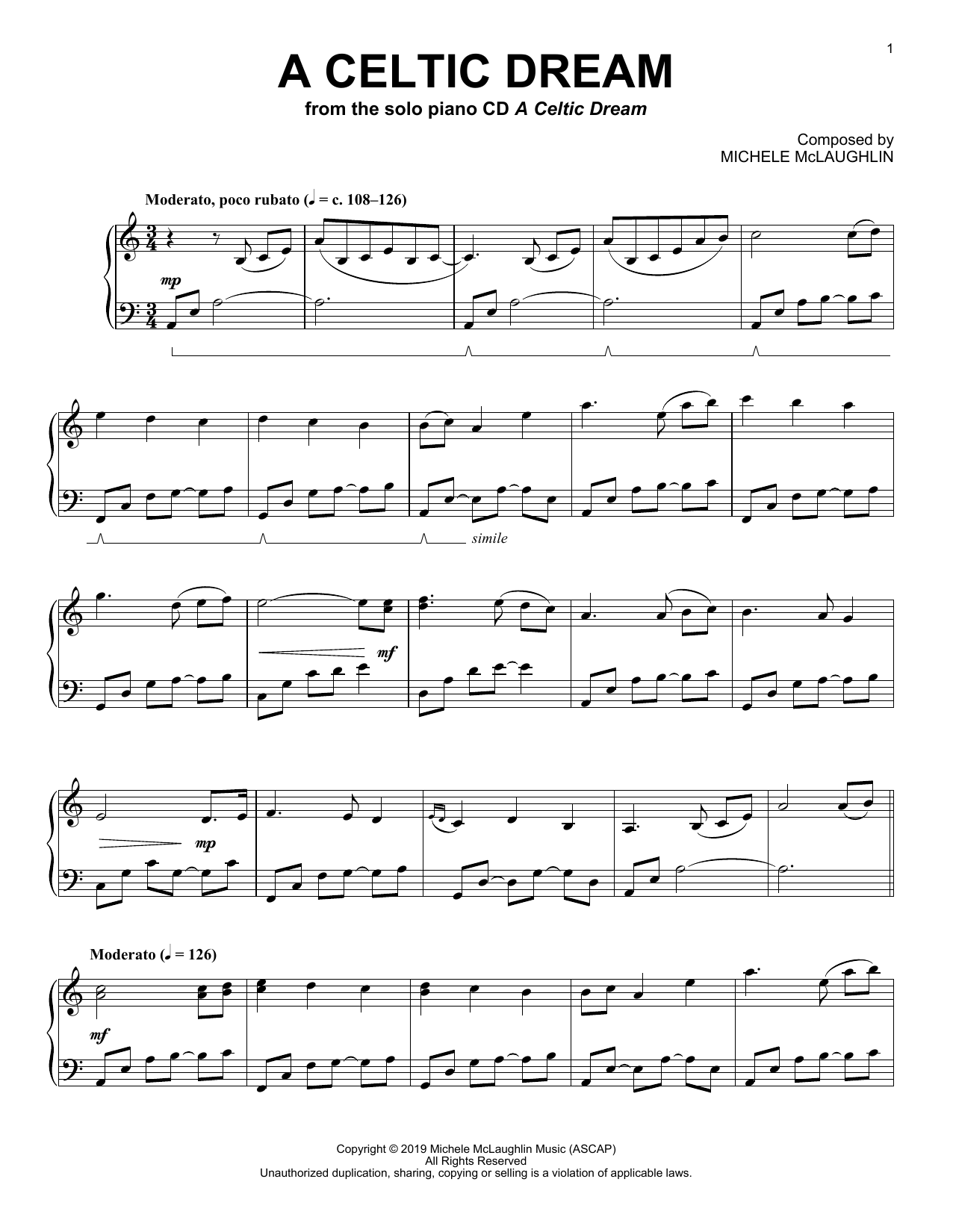 Download Michele McLaughlin A Celtic Dream Sheet Music and learn how to play Piano Solo PDF digital score in minutes
