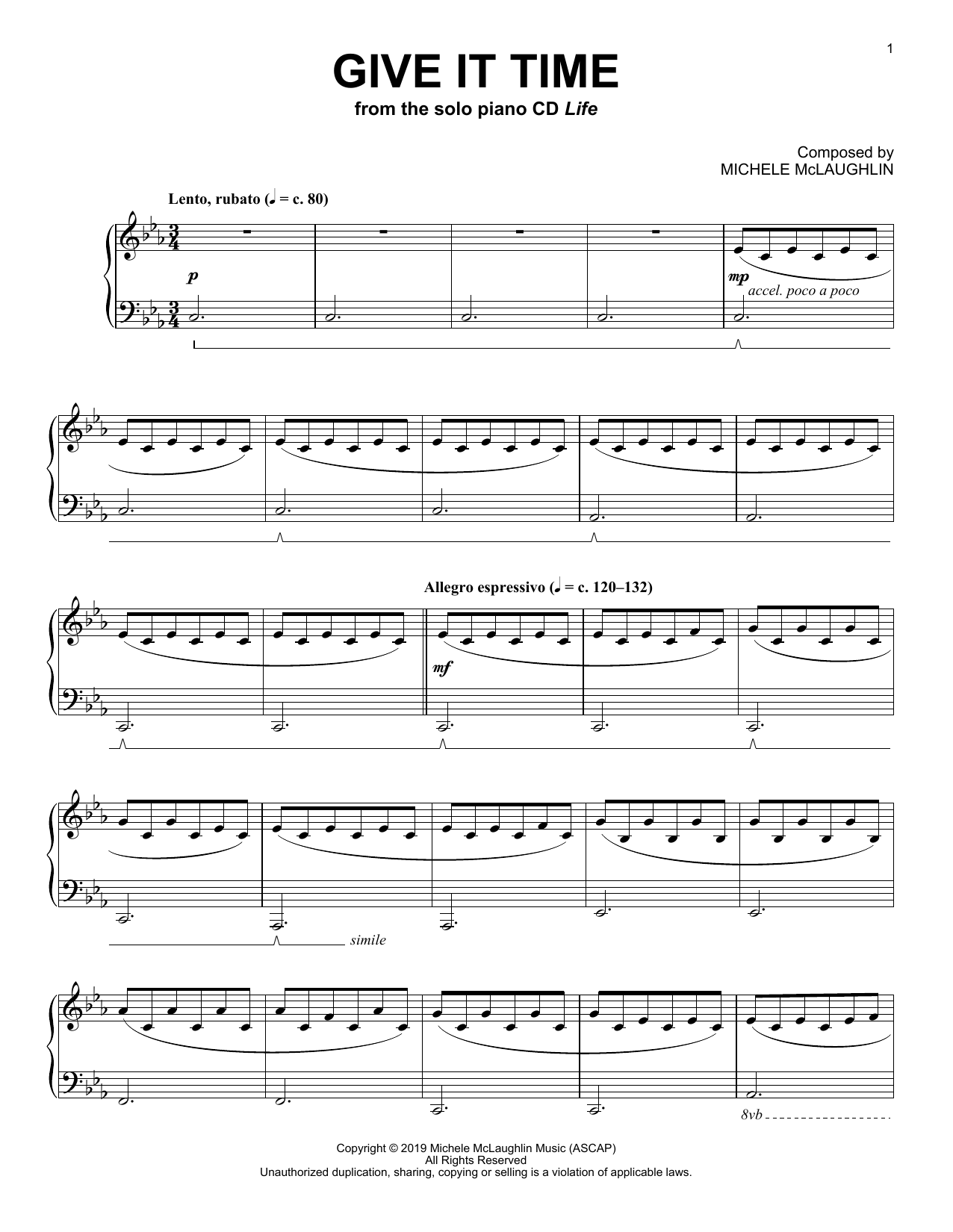 Download Michele McLaughlin Give It Time Sheet Music and learn how to play Piano Solo PDF digital score in minutes