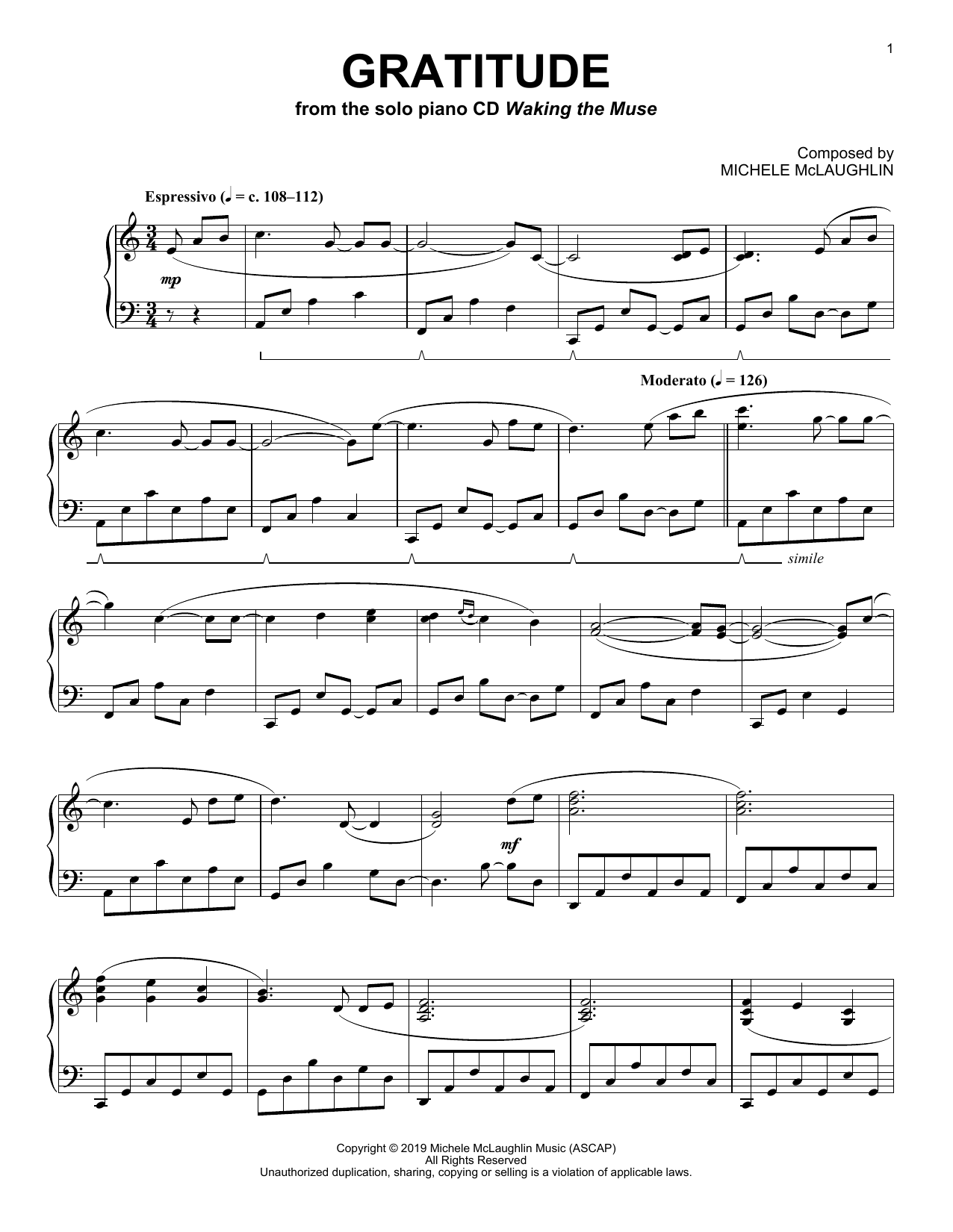 Download Michele McLaughlin Gratitude Sheet Music and learn how to play Piano Solo PDF digital score in minutes