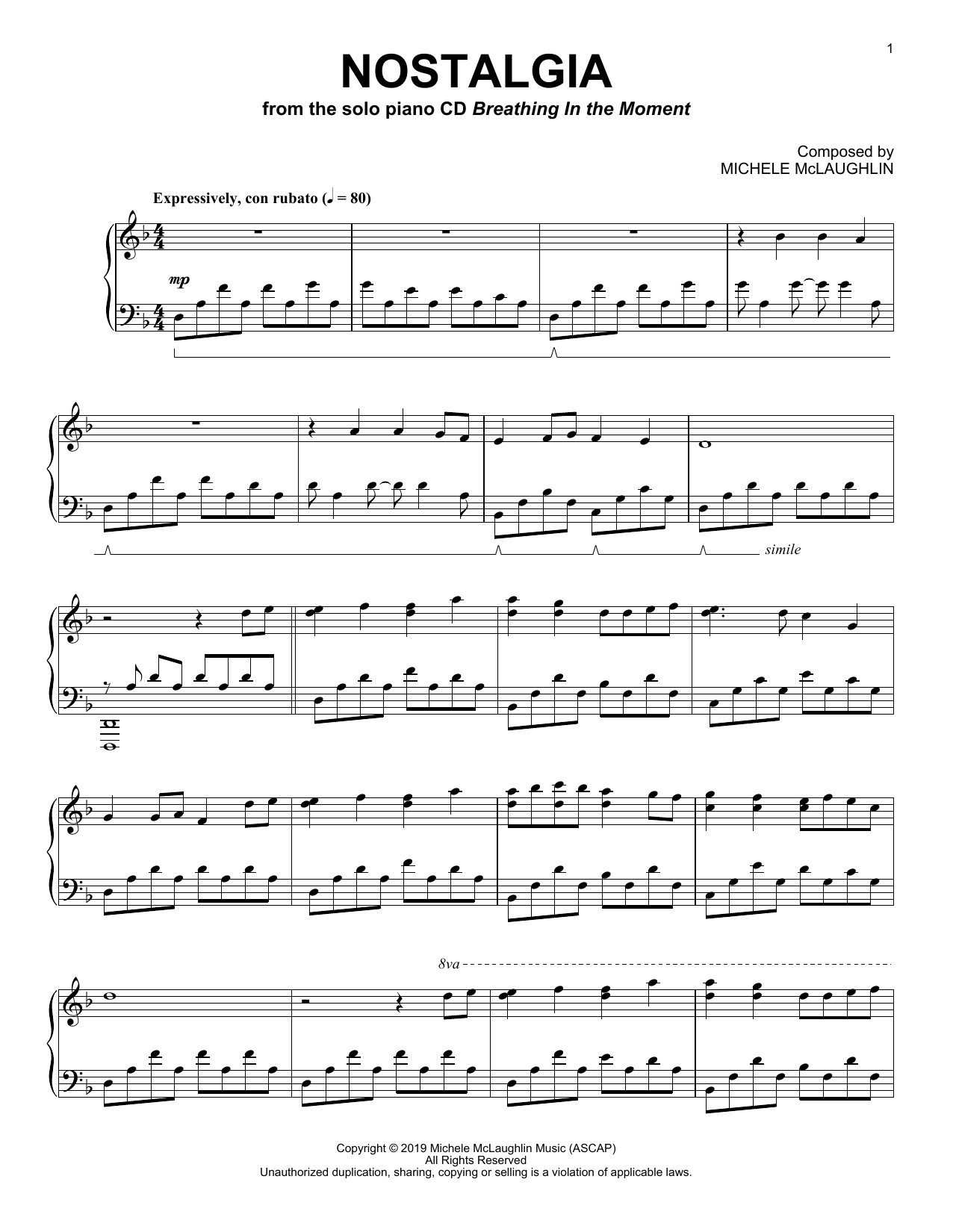 Download Michele McLaughlin Nostalgia Sheet Music and learn how to play Piano Solo PDF digital score in minutes