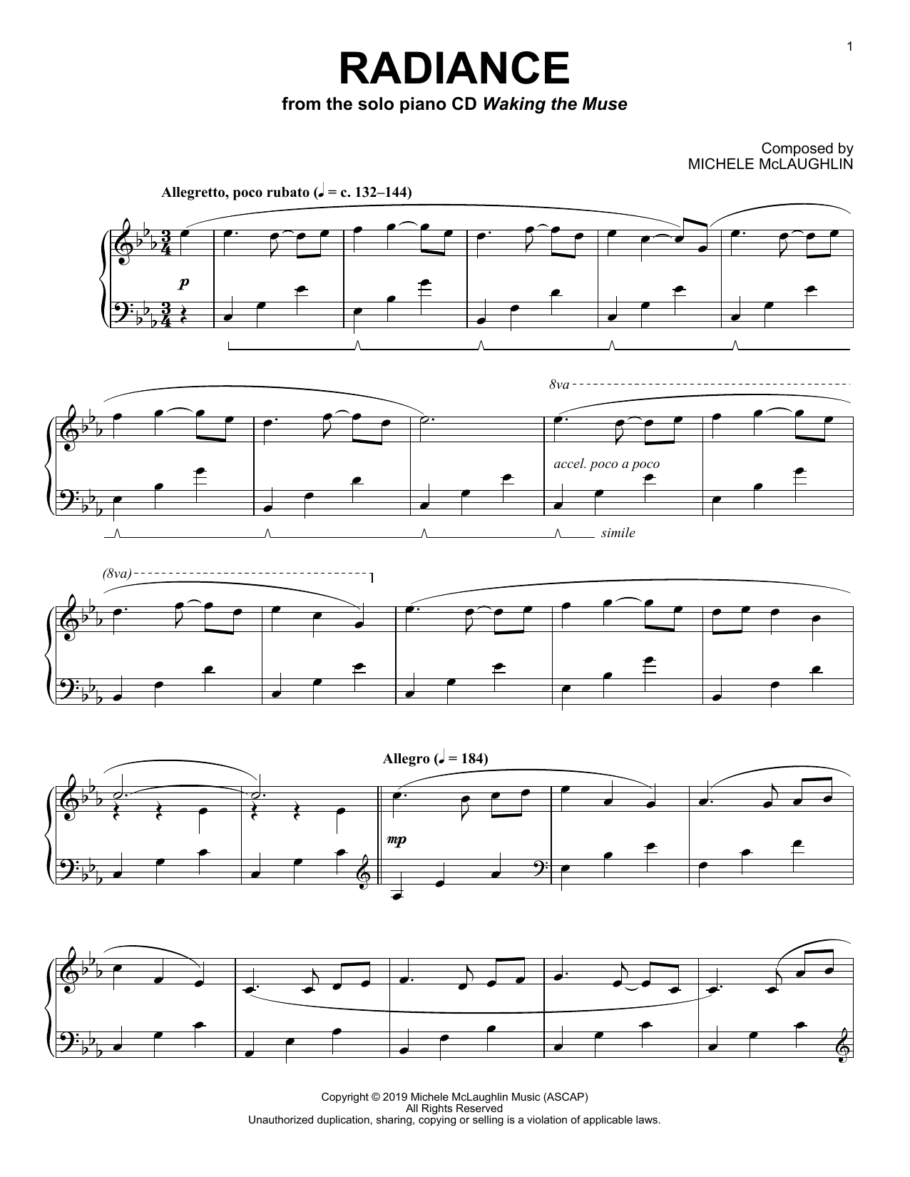 Download Michele McLaughlin Radiance Sheet Music and learn how to play Piano Solo PDF digital score in minutes