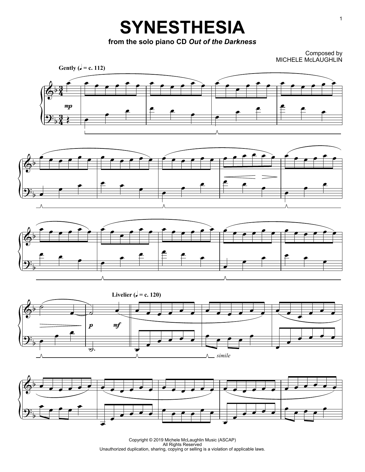 Download Michele McLaughlin Synesthesia Sheet Music and learn how to play Piano Solo PDF digital score in minutes