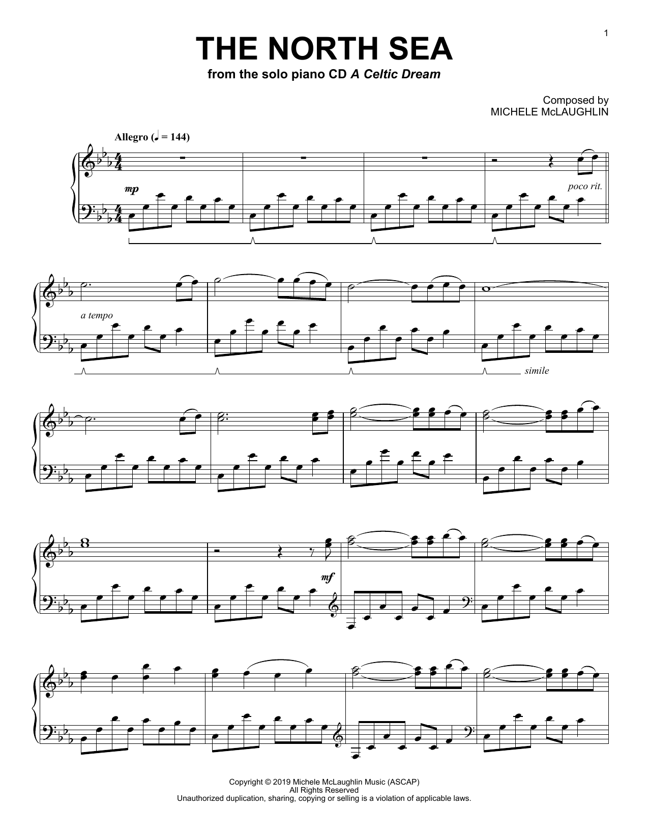 Download Michele McLaughlin The North Sea Sheet Music and learn how to play Piano Solo PDF digital score in minutes