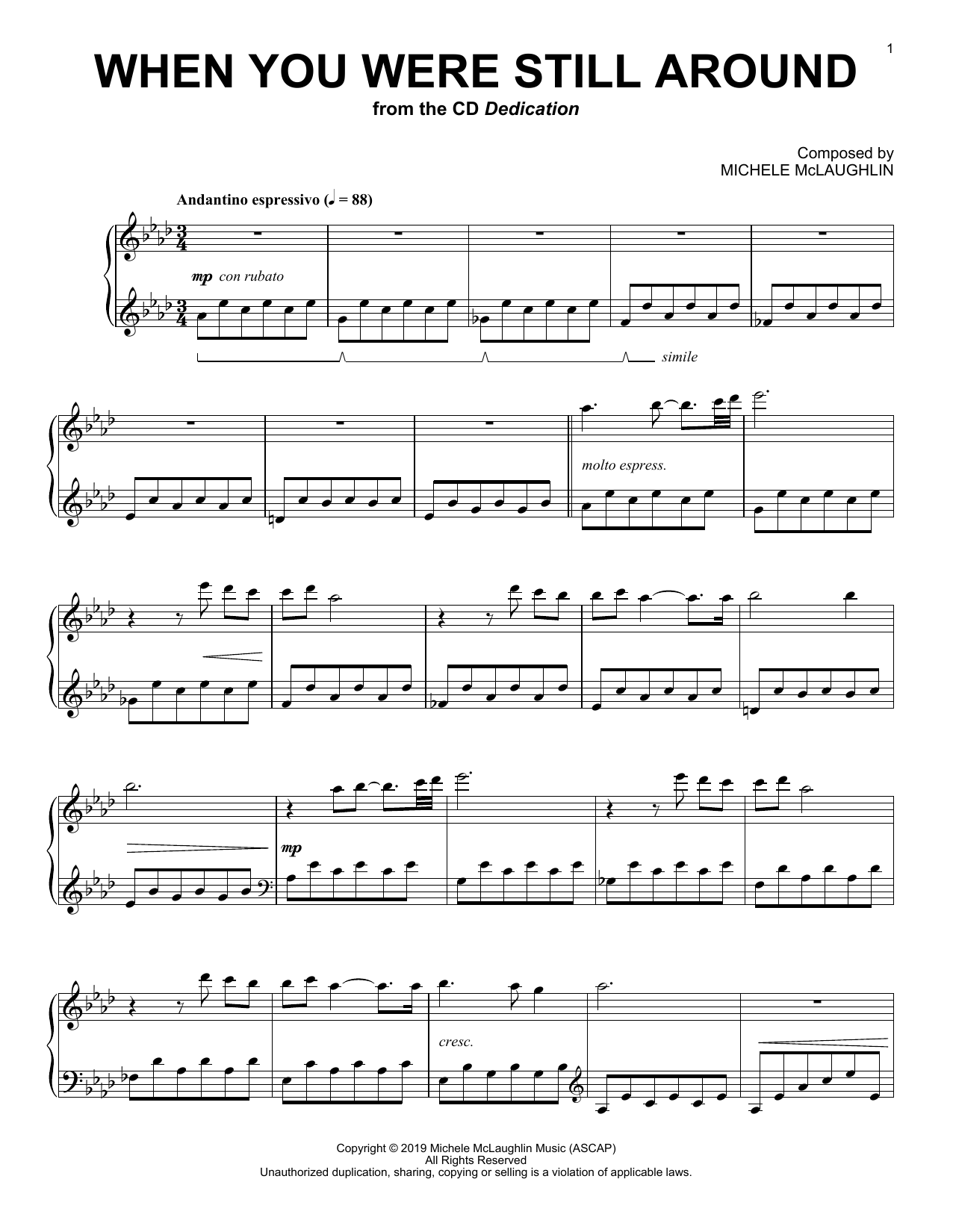 Download Michele McLaughlin When You Were Still Around Sheet Music and learn how to play Piano Solo PDF digital score in minutes